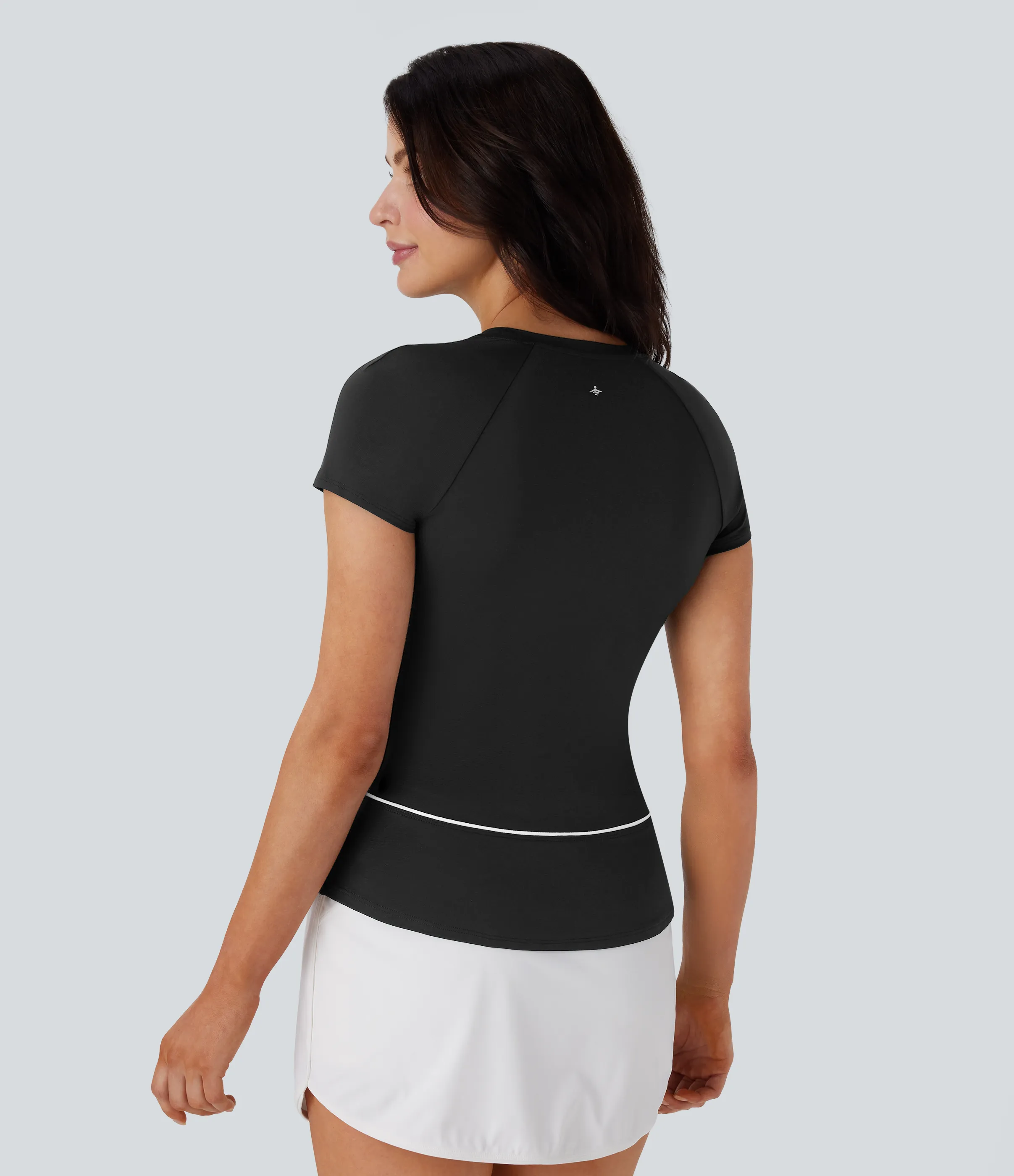 Halara Camiseta deportiva golf ligera ajustada dobladillo curvo cinta bloque color manga raglán - Black - XS sold by Halara product image thumbnail 3