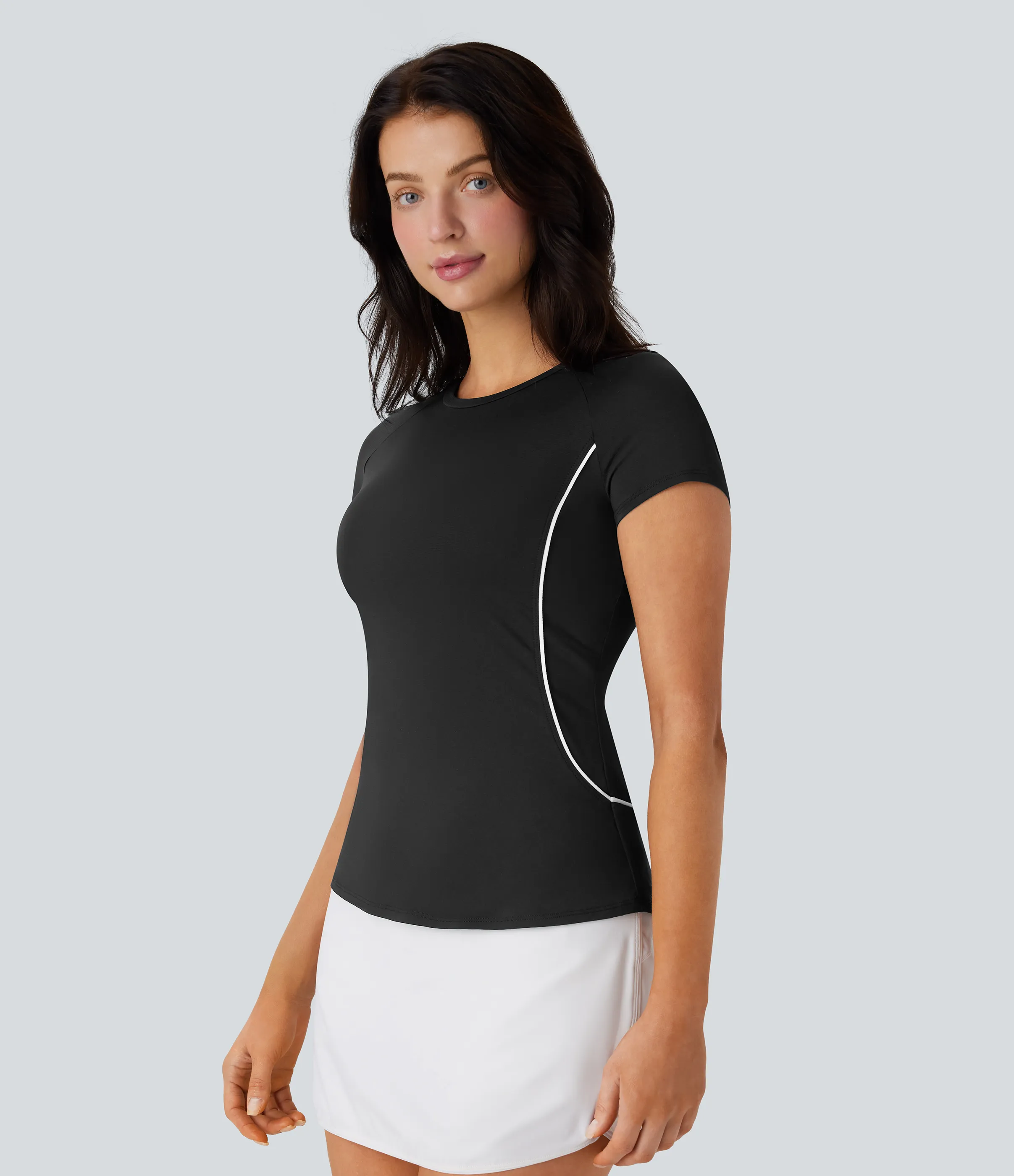 Halara Camiseta deportiva golf ligera ajustada dobladillo curvo cinta bloque color manga raglán - Black - XS sold by Halara product image thumbnail 4