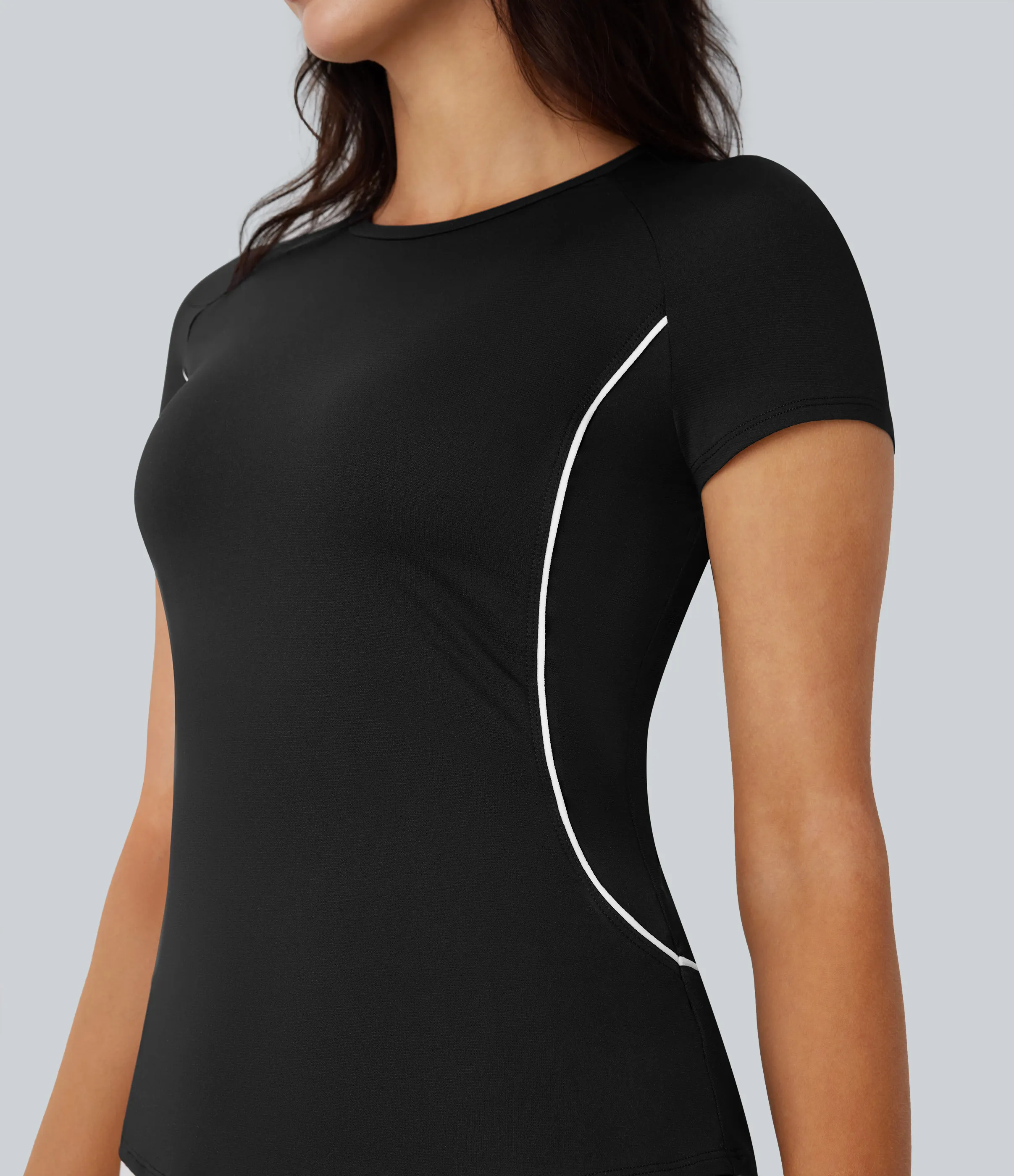 Halara Camiseta deportiva golf ligera ajustada dobladillo curvo cinta bloque color manga raglán - Black - XS sold by Halara product image thumbnail 5