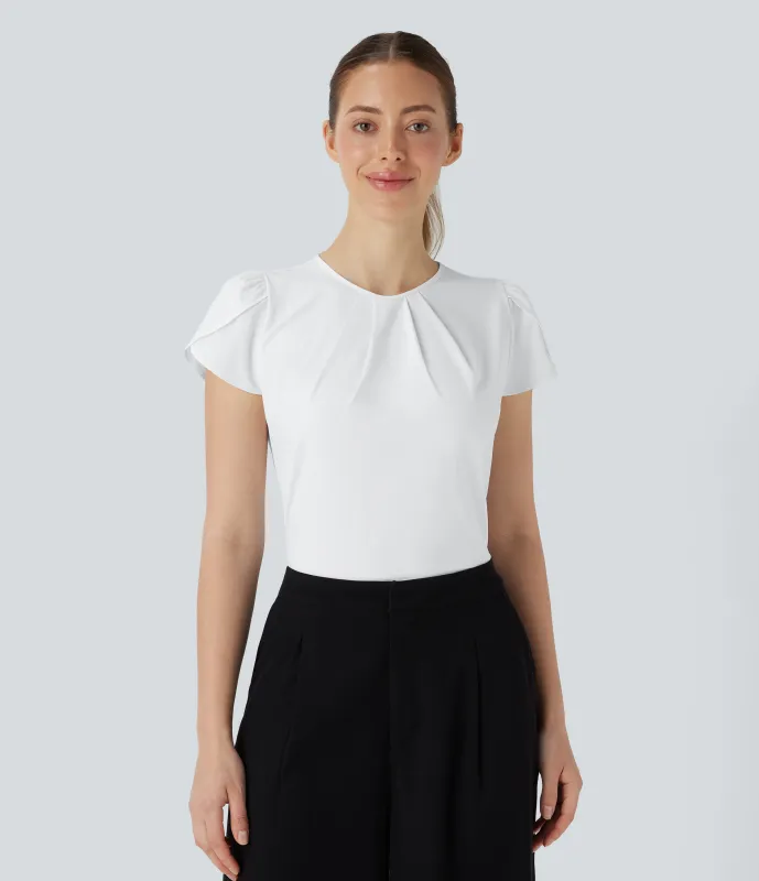 Halara Camiseta Breezeful™ oficina secado rápido cuello redondo manga corta abertura espalda - White - M made by Halara