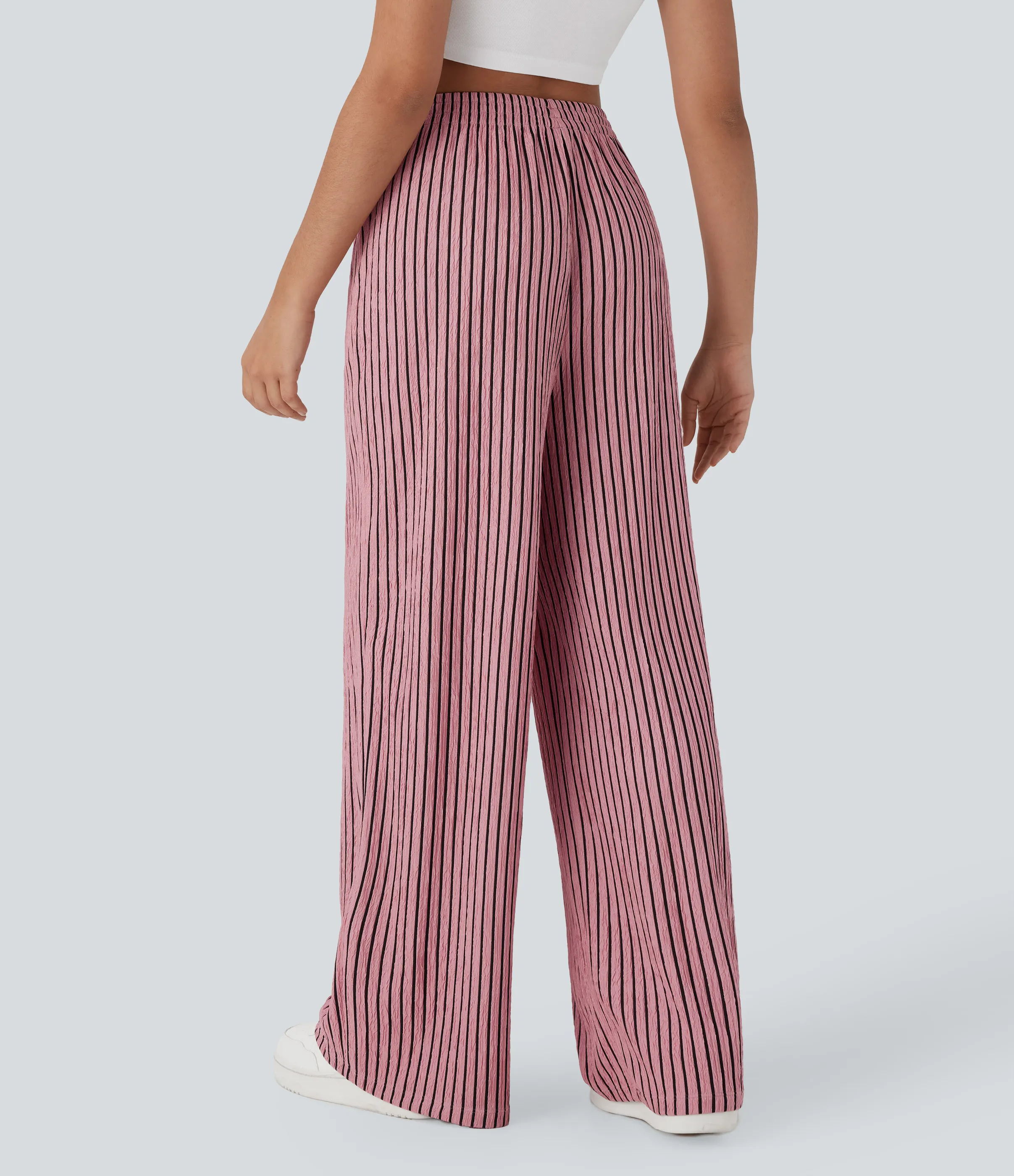 Halara Pantalones casuales rectos de tiro arrugados con bolsillos laterales - Candy Pink Black Stripes - XL(regular) sold by Halara product image thumbnail 3
