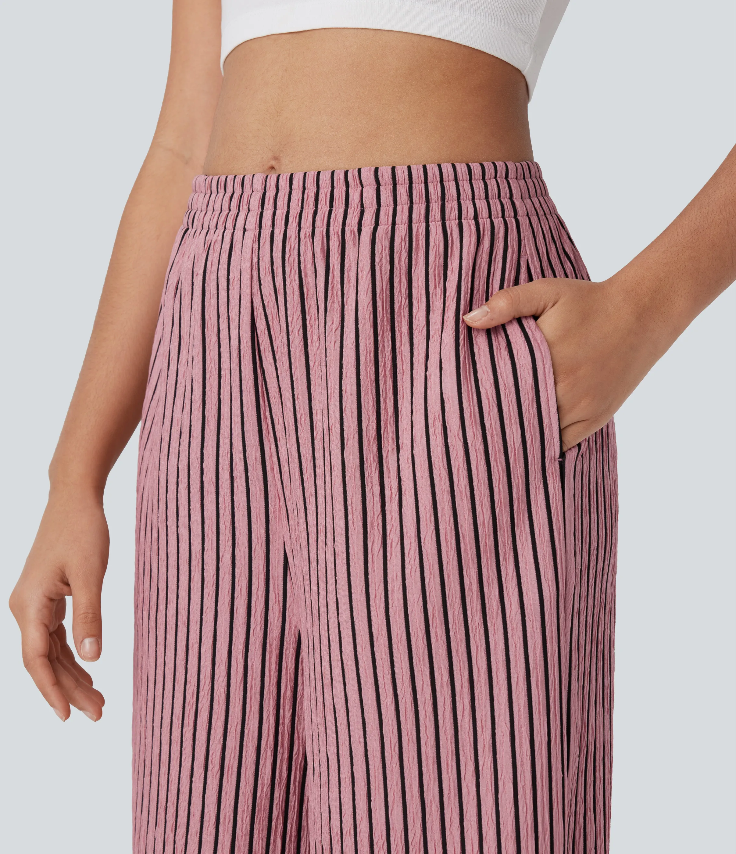 Halara Pantalones casuales rectos de tiro arrugados con bolsillos laterales - Candy Pink Black Stripes - XL(regular) sold by Halara product image thumbnail 5