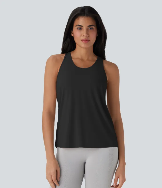 Halara Camiseta sin mangas para running de cuello redondo con corte alto, bajo de tacto fresco y secado rápido - Black - XL made by Halara