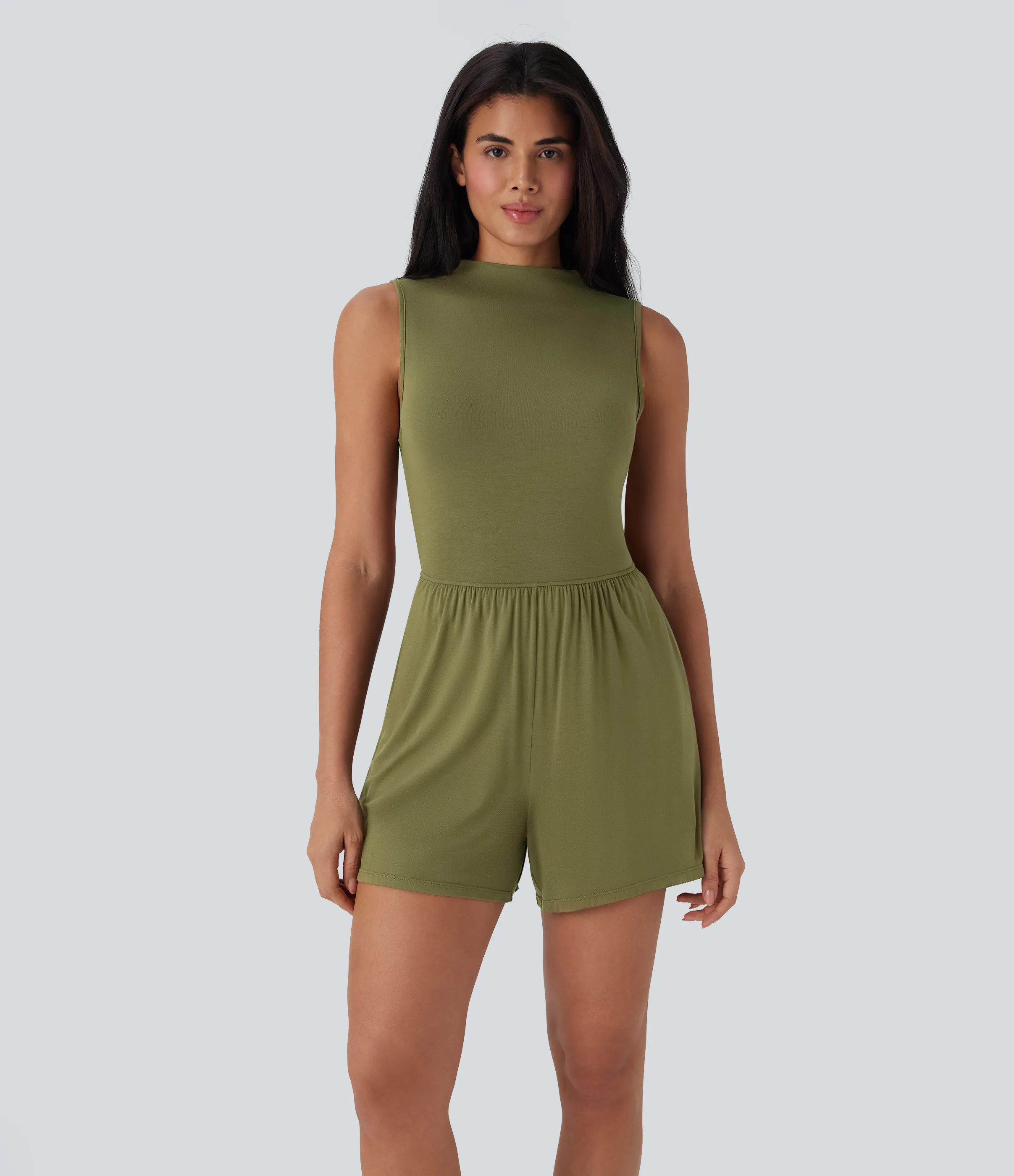 Halara Mono casual sin mangas con cuello alto y espalda descubierta con bolsillos - Easy Peezy - Olive Drab - XL sold by Halara product image thumbnail 3