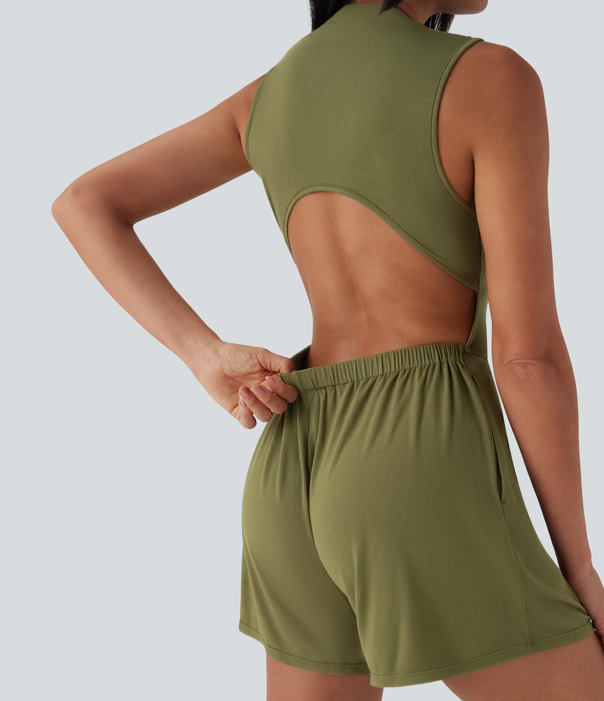 Halara Mono casual sin mangas con cuello alto y espalda descubierta con bolsillos - Easy Peezy - Olive Drab - XL sold by Halara product image thumbnail 5