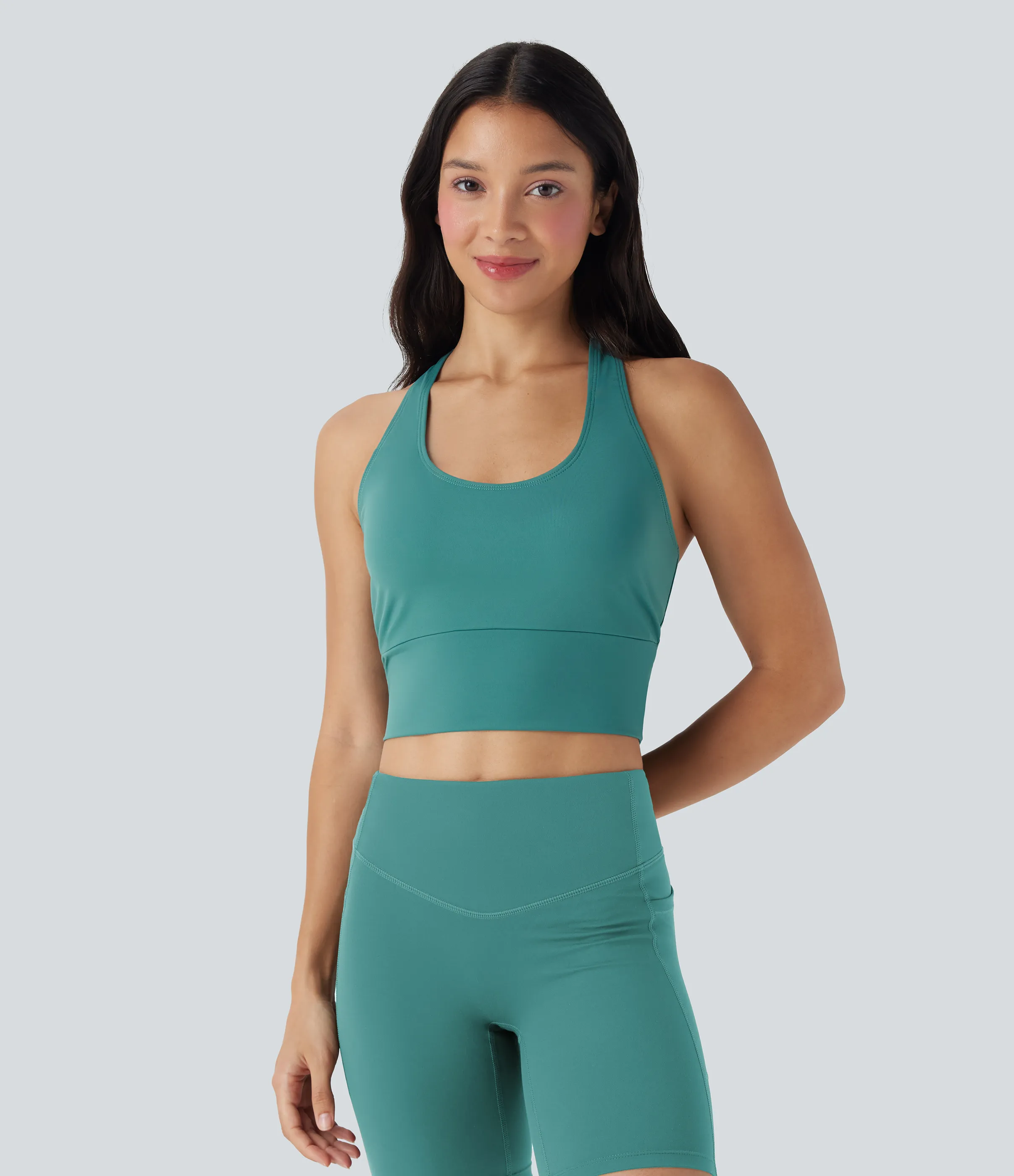 Halara Top deportivo de yoga corto con espalda descubierta y entrecruzada - Green-Blue Slate - XL sold by Halara product image thumbnail 3