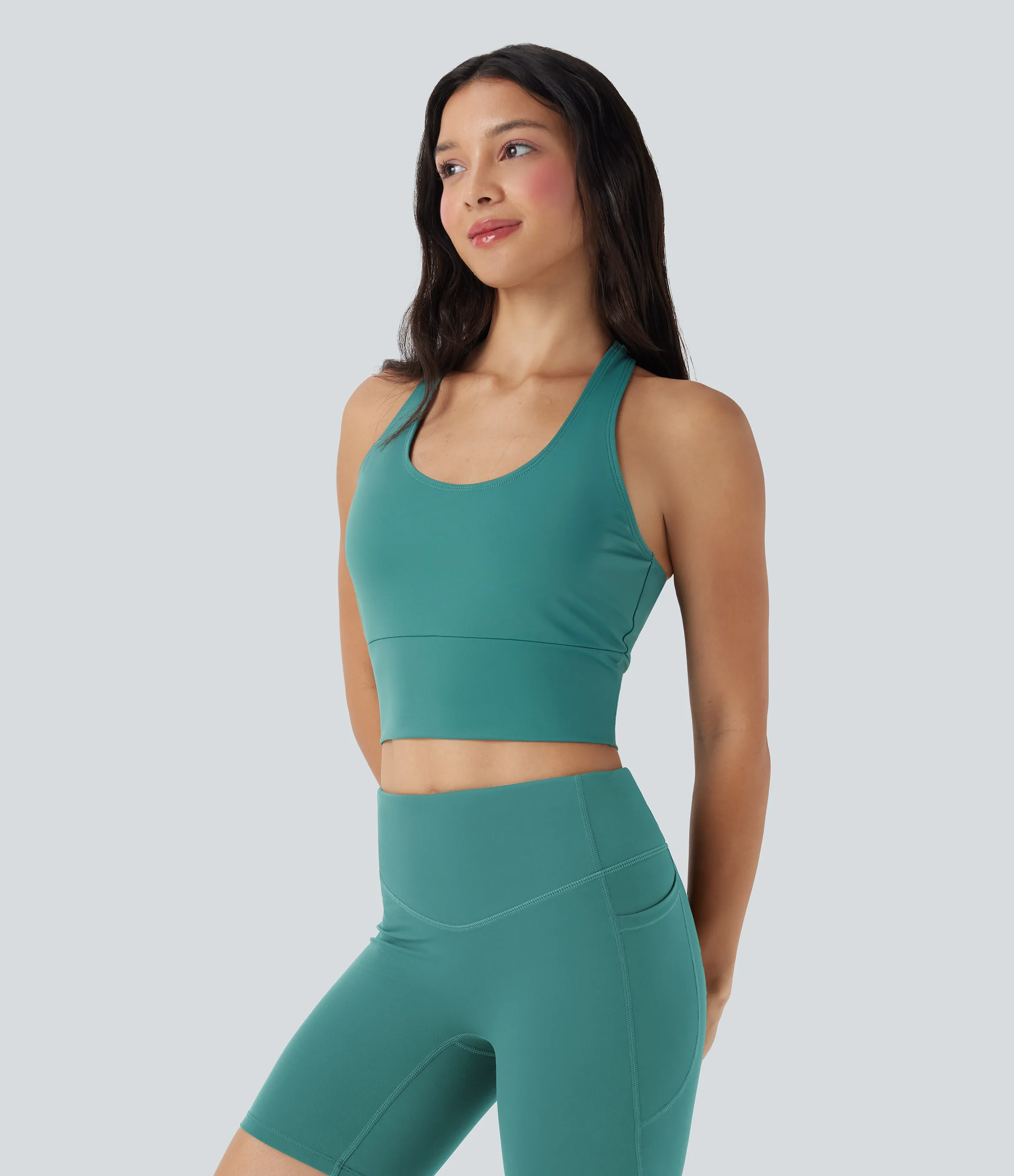 Halara Top deportivo de yoga corto con espalda descubierta y entrecruzada - Green-Blue Slate - XL sold by Halara product image thumbnail 5