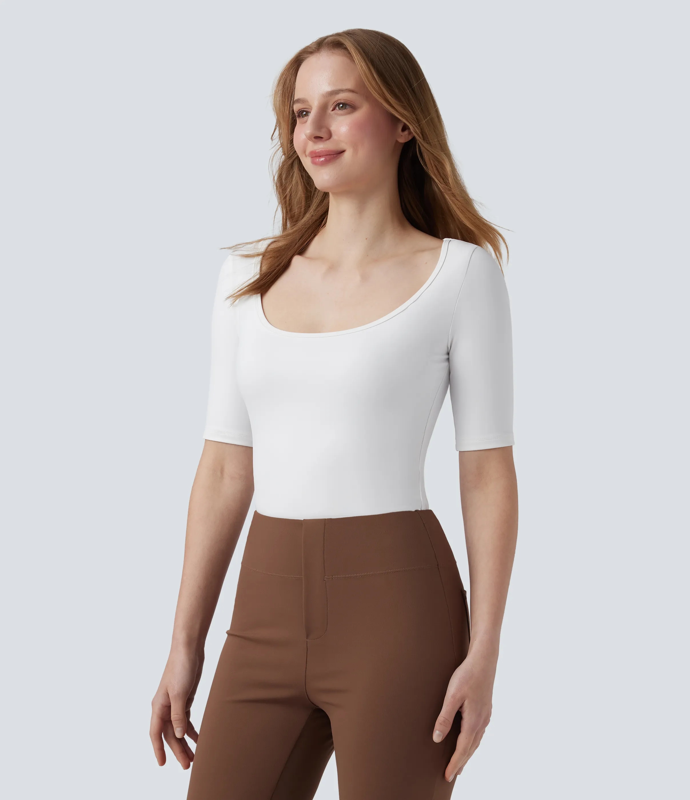 Halara Camiseta de oficina SoftlyZero™ de manga corta con cuello redondo y tacto fresco - White - L sold by Halara product image thumbnail 2