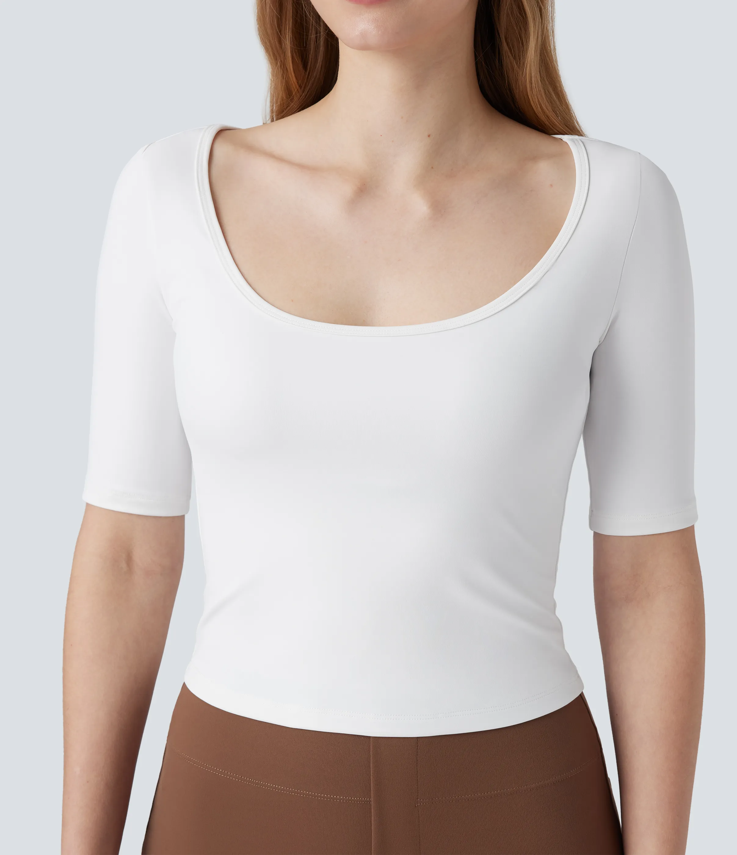 Halara Camiseta de oficina SoftlyZero™ de manga corta con cuello redondo y tacto fresco - White - L sold by Halara product image thumbnail 5