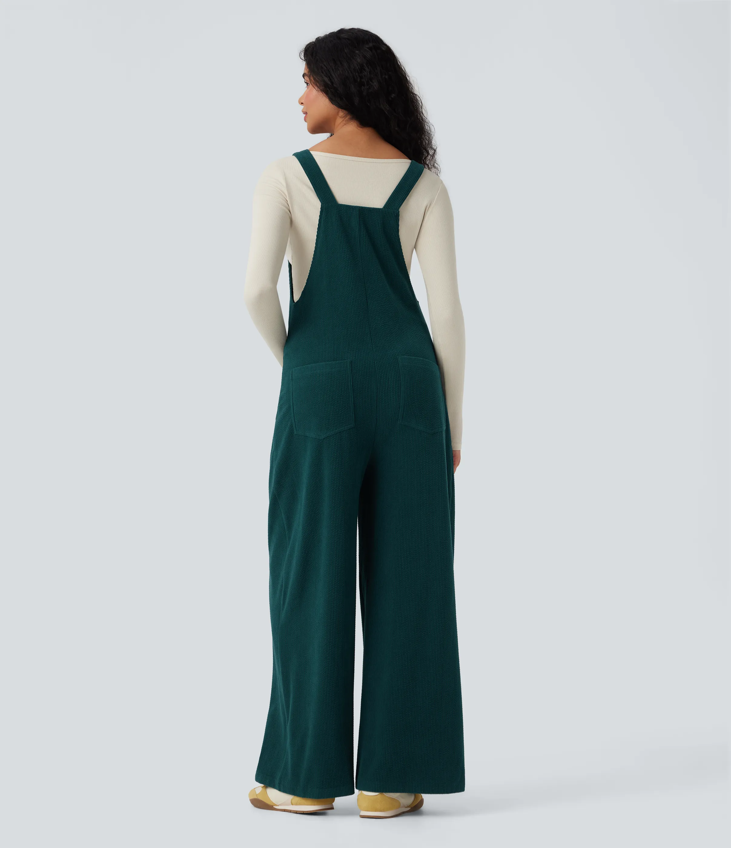 Halara Jumpsuit casual de pana con cuello cuadrado y bolsillos - Dark Sea - XL(regular) sold by Halara product image thumbnail 3