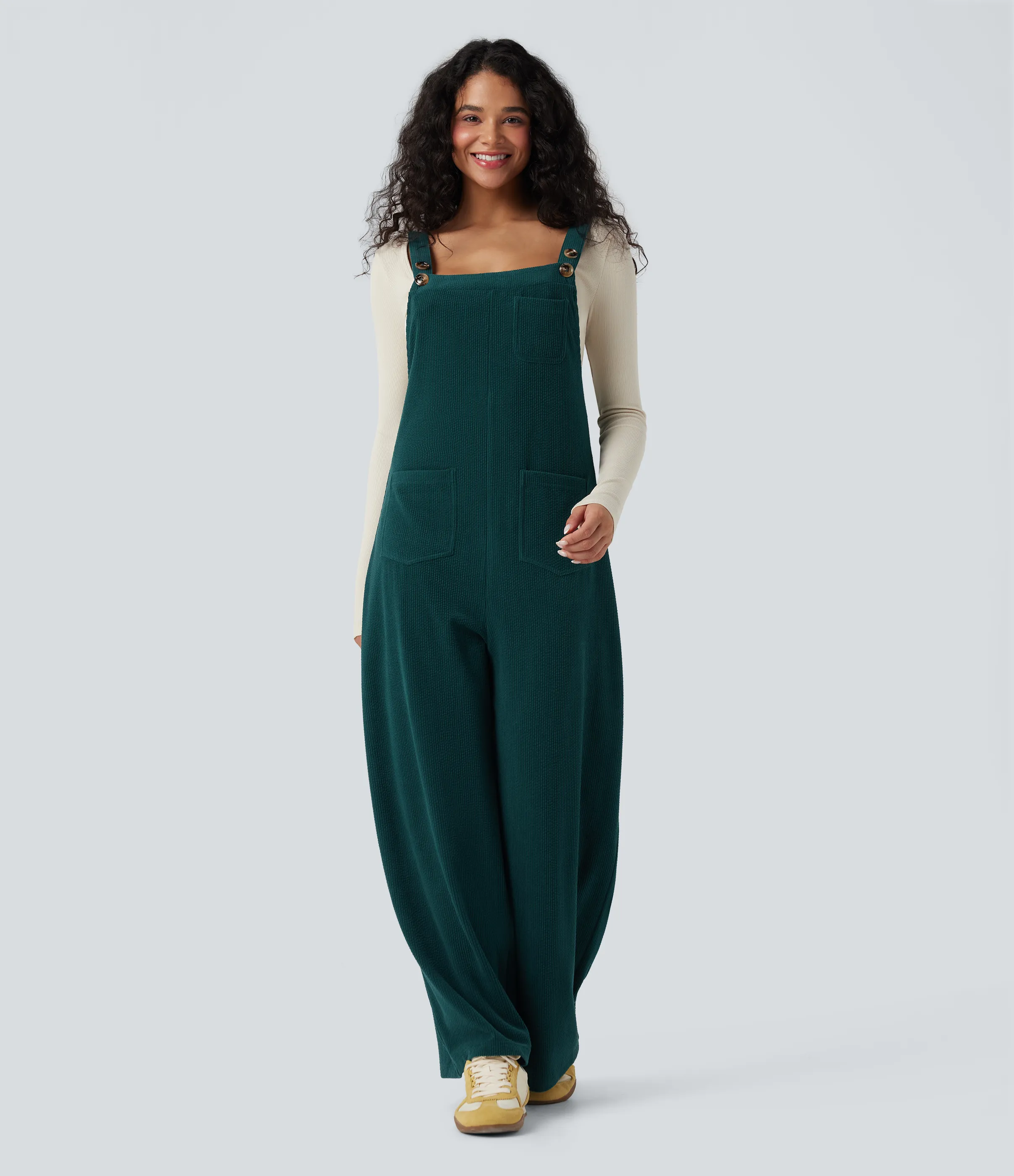 Halara Jumpsuit casual de pana con cuello cuadrado y bolsillos - Dark Sea - XL(regular) sold by Halara product image thumbnail 4