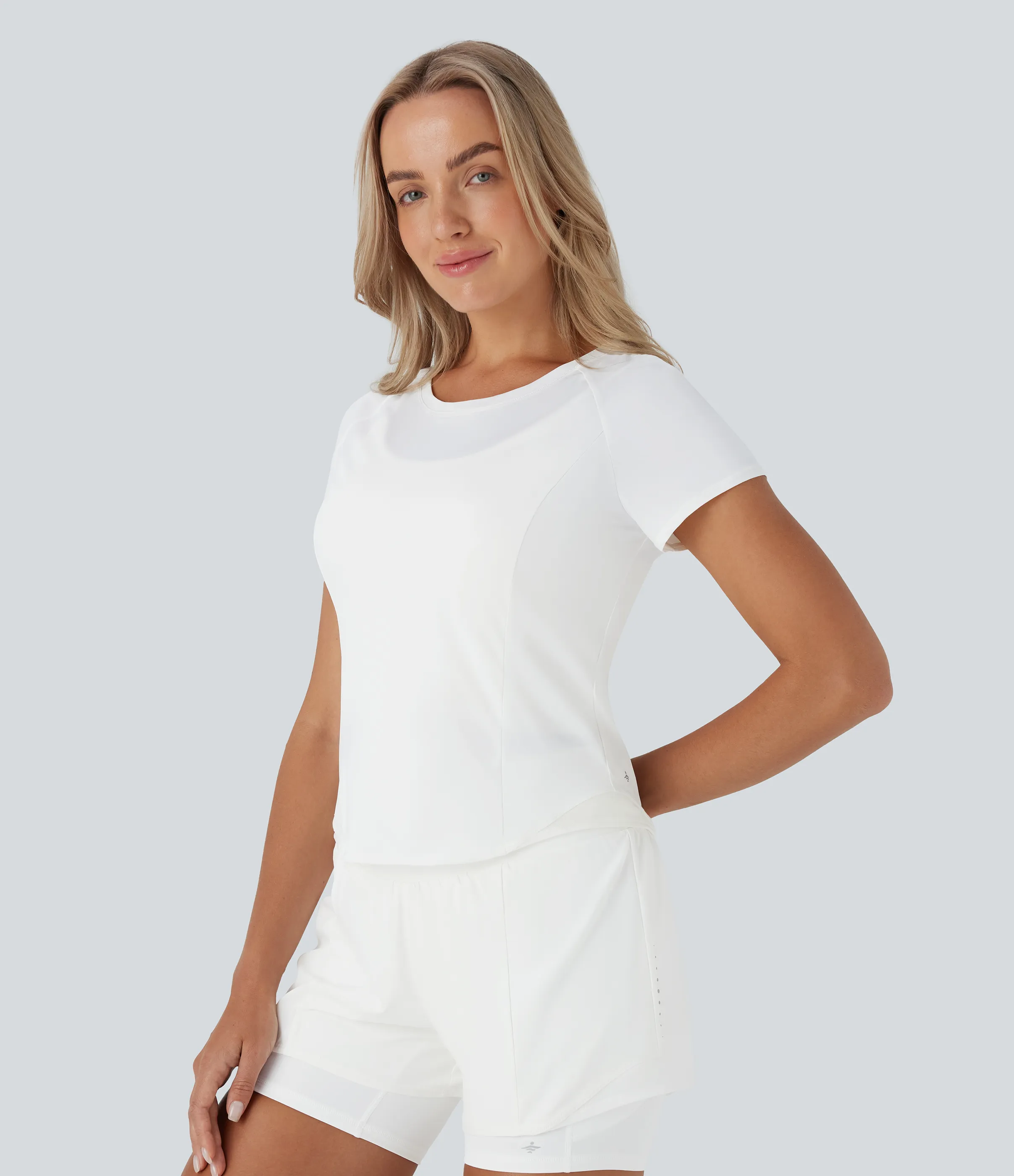 Halara Camiseta deportiva correr secado rápido cuello redondo manga corta reflectante malla contrastante corte - White - XL sold by Halara product image thumbnail 4