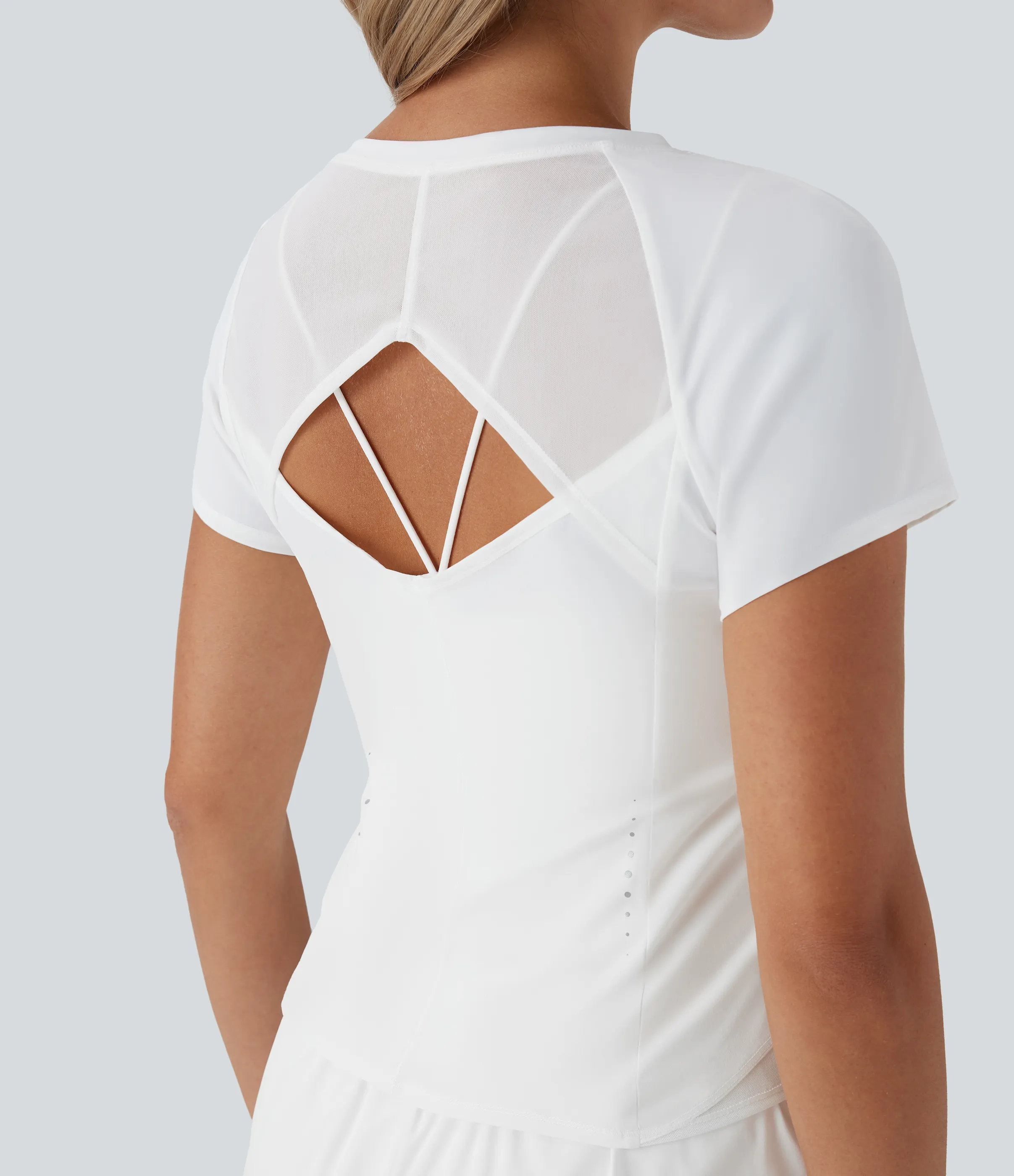 Halara Camiseta deportiva correr secado rápido cuello redondo manga corta reflectante malla contrastante corte - White - XL sold by Halara product image thumbnail 5