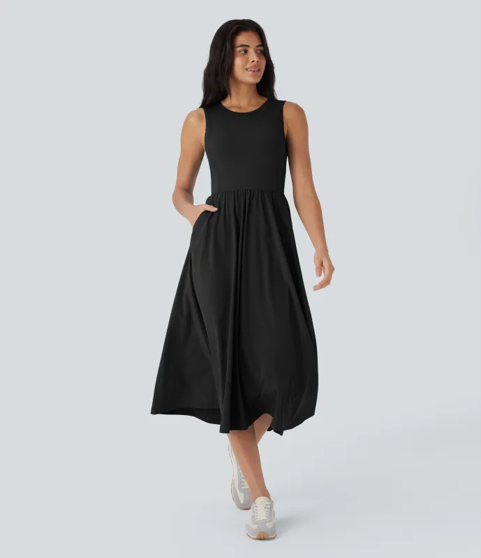 Halara Vestido de camping fluido Breezeful™ sin mangas de secado rápido con bolsillos y aberturas - Black - M made by Halara