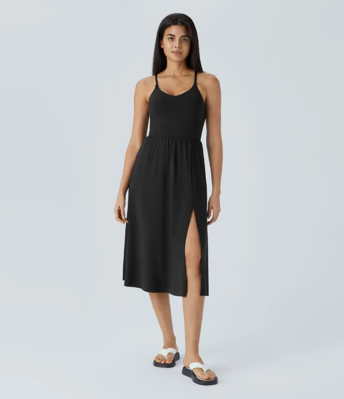 Halara Vestido midi bolsillo lateral espalda cruzada - Black - M made by Halara
