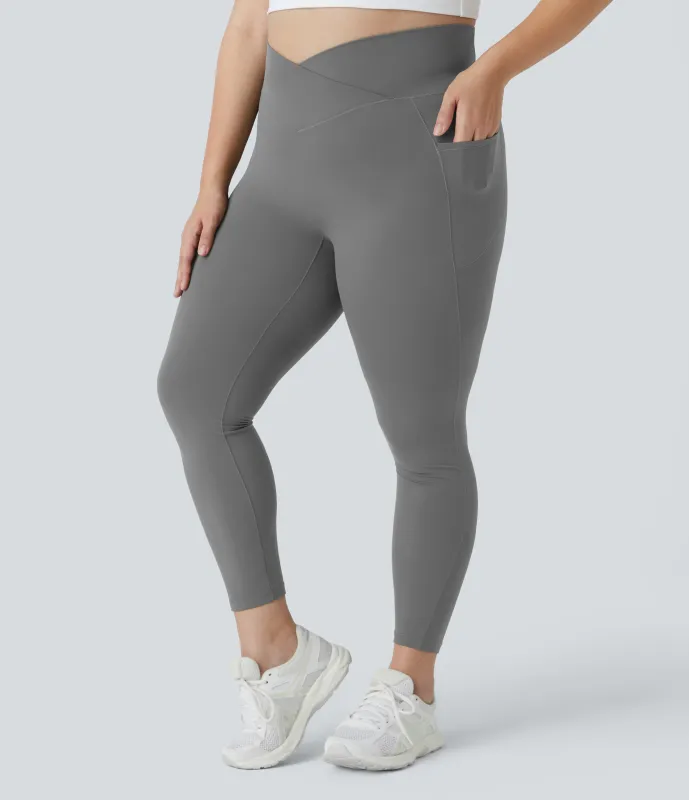 Halara Leggings Softlyzero™ largo tiro alto bolsillo lateral cruzado liso talla grande - Steel Gray - 3X made by Halara