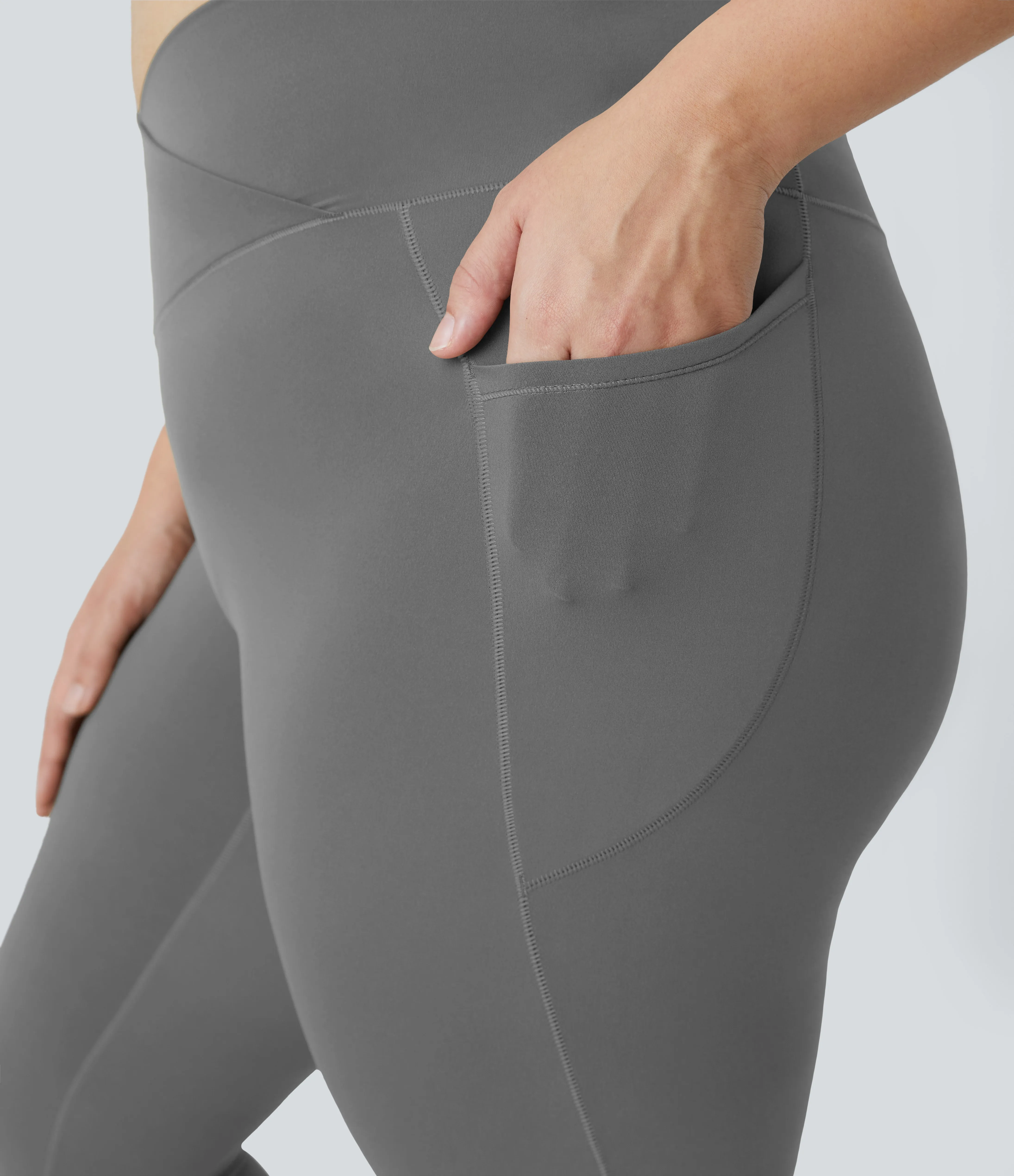 Halara Leggings Softlyzero™ largo tiro alto bolsillo lateral cruzado liso talla grande - Steel Gray - 3X sold by Halara product image thumbnail 5