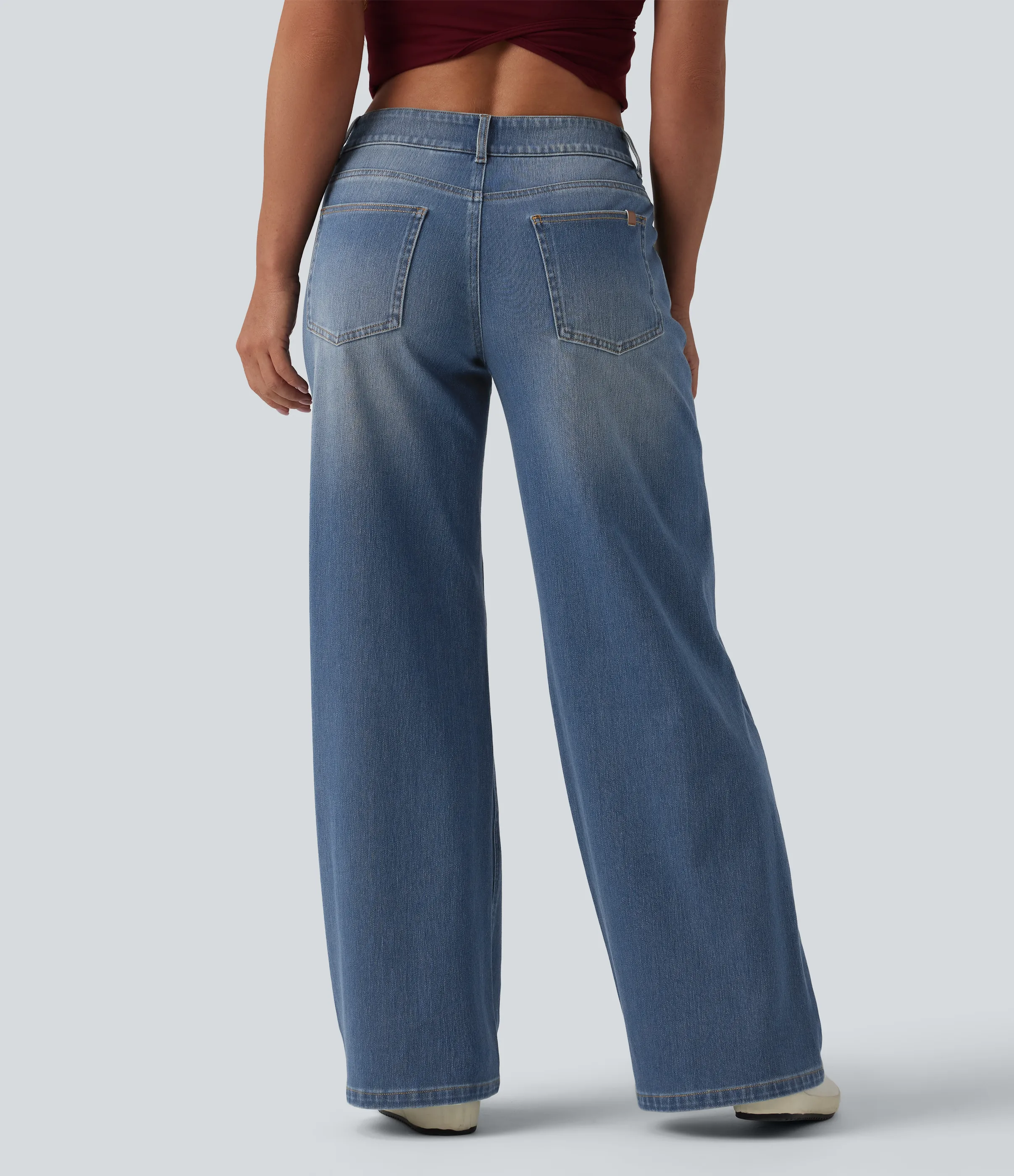 Halara Jeans Baggy Halara Flex™ Denim tiro bajo botón cremallera múltiple bolsillo elástico lavado holgado pierna ancha - Blue Surf Denim - M(regular) sold by Halara product image thumbnail 3