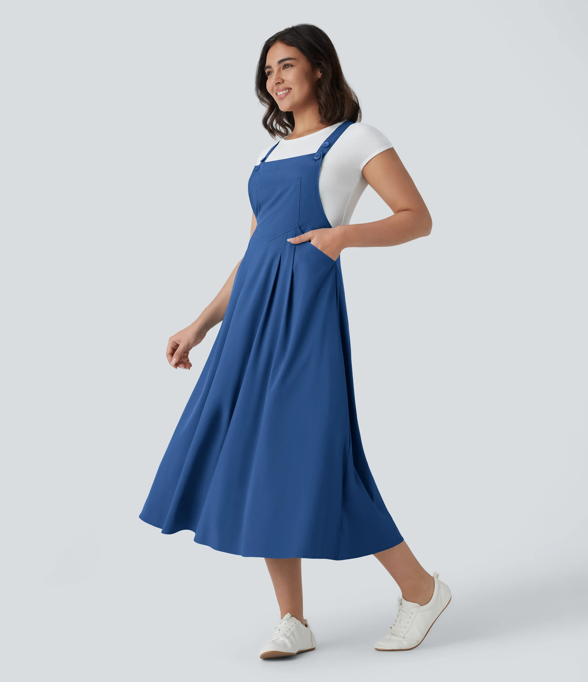 Halara Vestido midi Breezeful™ fluido secado rápido múltiple bolsillo botón correa ajustable - Nebulas Blue - M sold by Halara