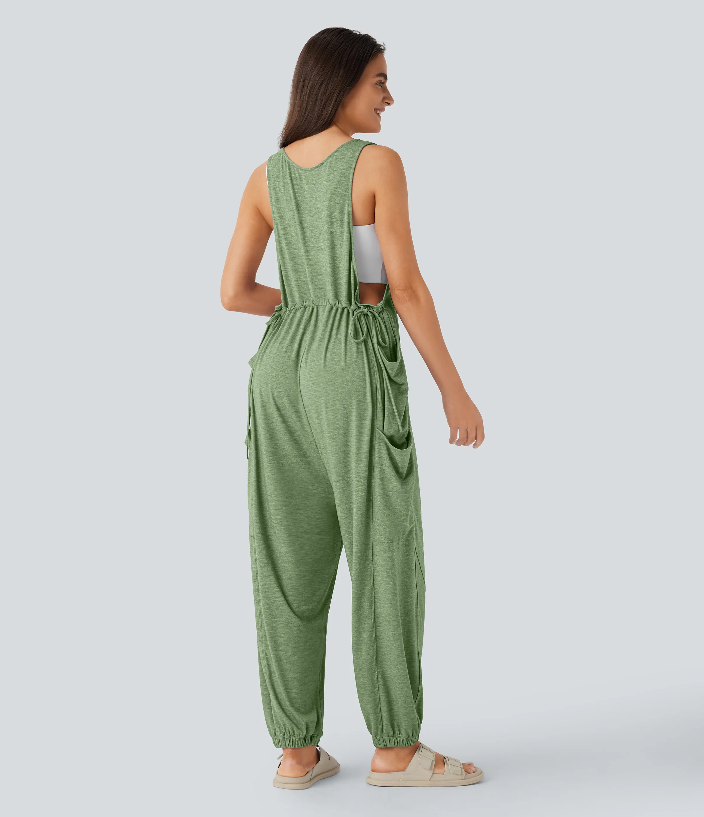 Halara Mono cuello U cordón múltiple bolsillo - Light Green Floral Yarn - L(regular) sold by Halara product image thumbnail 3