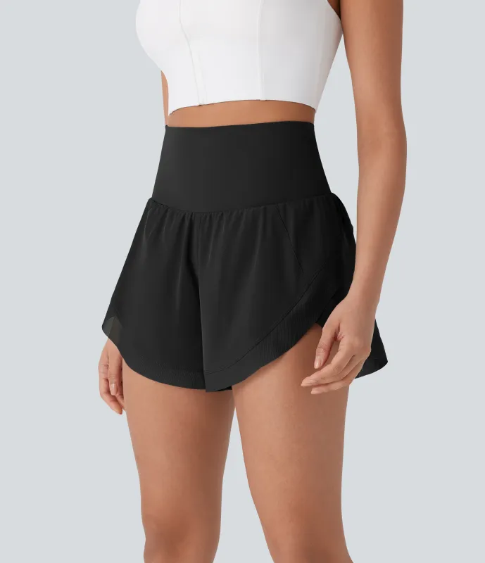 Halara Pantalón corto correr 2 en 1 tiro alto bolsillo trasero malla contrastante dobladillo curvo 7.5cm - Black - XL made by Halara