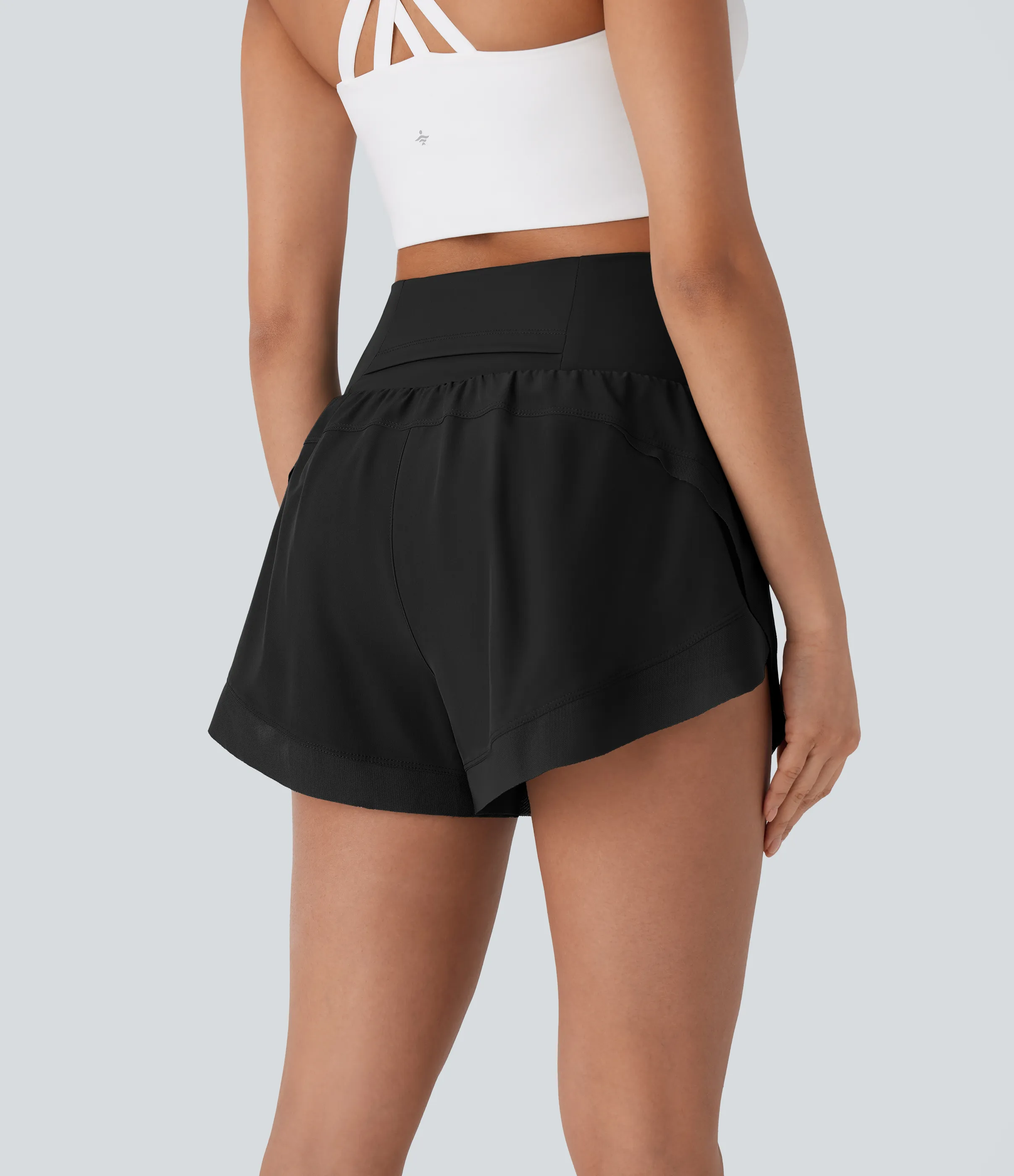 Halara Pantalón corto correr 2 en 1 tiro alto bolsillo trasero malla contrastante dobladillo curvo 7.5cm - Black - XL sold by Halara product image thumbnail 3