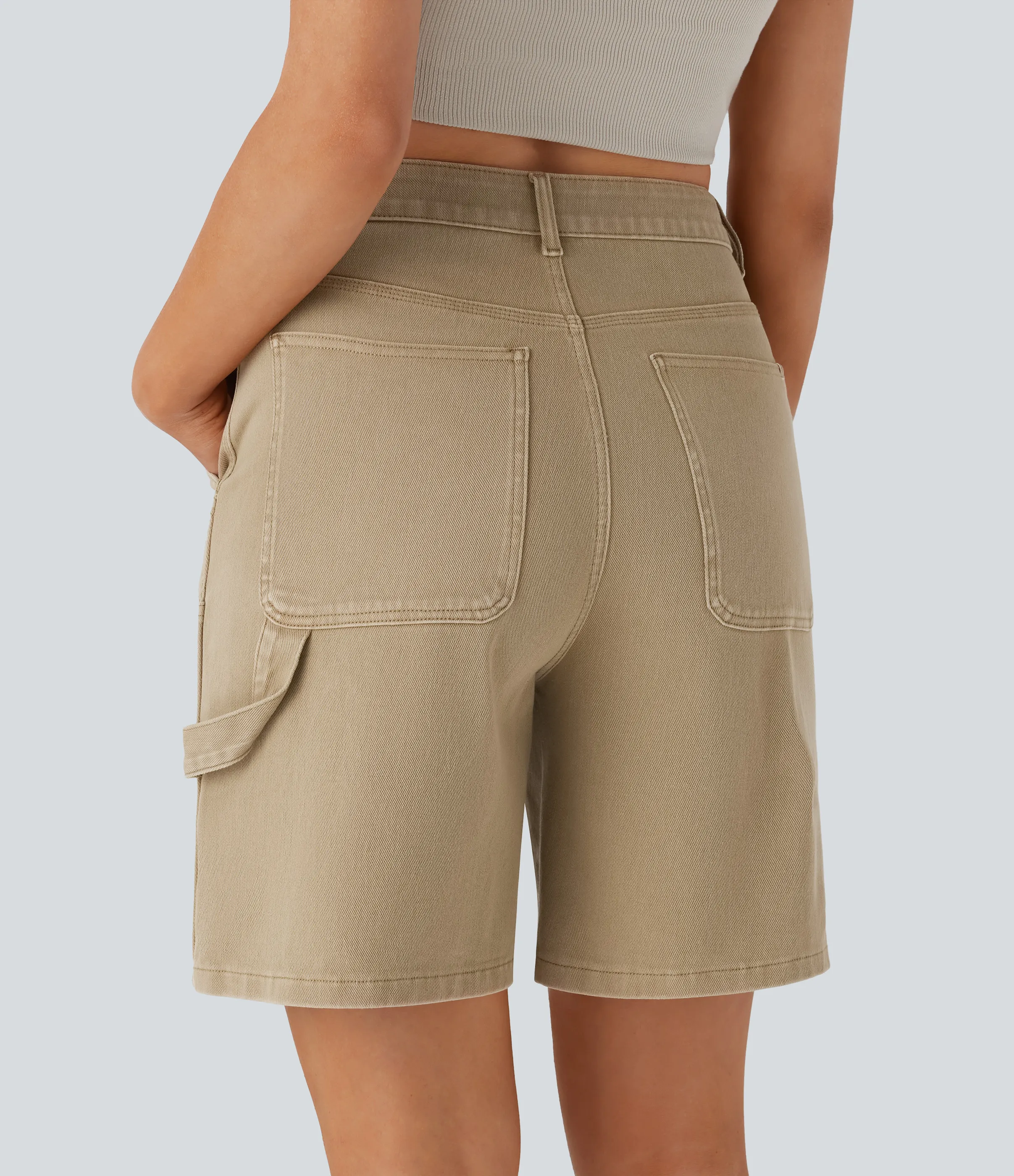 Halara Bermudas Halara Flex™ Denim mezclilla elástica lavada múltiple bolsillo tiro medio - Earth Brown Denim - XS(regular) sold by Halara product image thumbnail 2