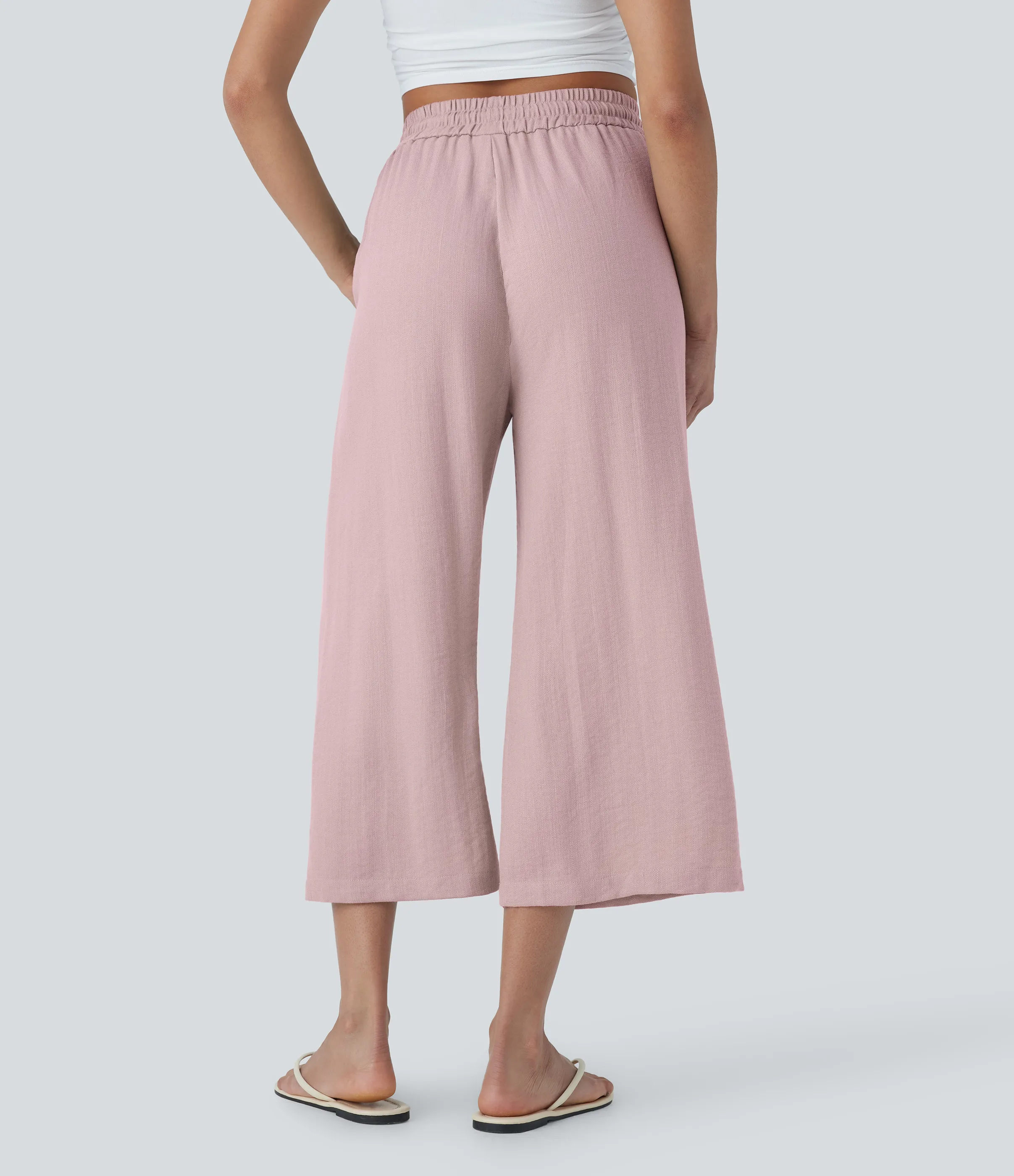 Halara Pantalón lino tiro alto cordón ajustable pierna ancha bolsillo lateral - Pinkesque - M(regular) sold by Halara product image thumbnail 3