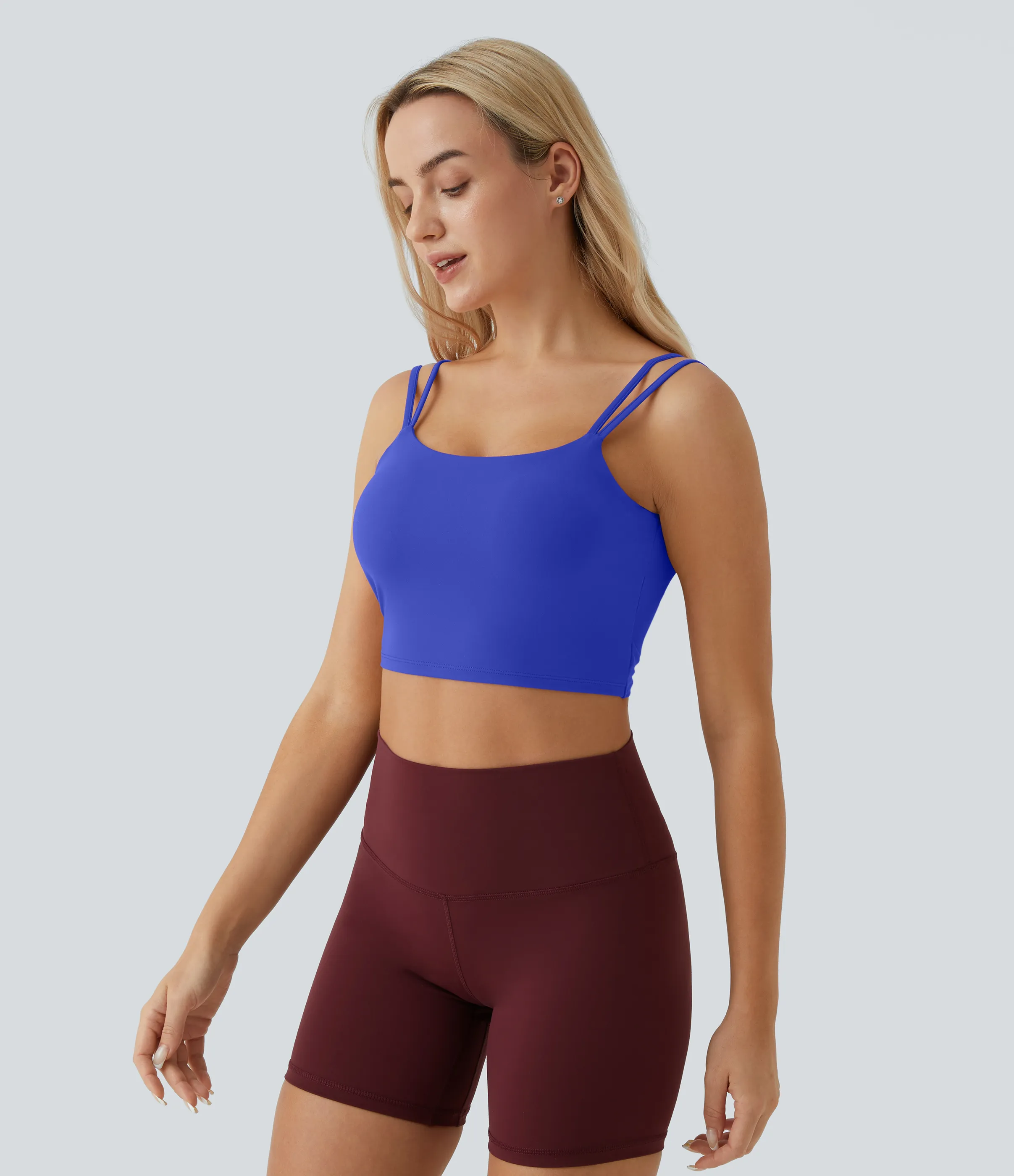 Halara Top corto de yoga con tirantes dobles, espalda cruzada y retorcida en copas D-F - Night Sky Blue - XL sold by Halara product image thumbnail 4