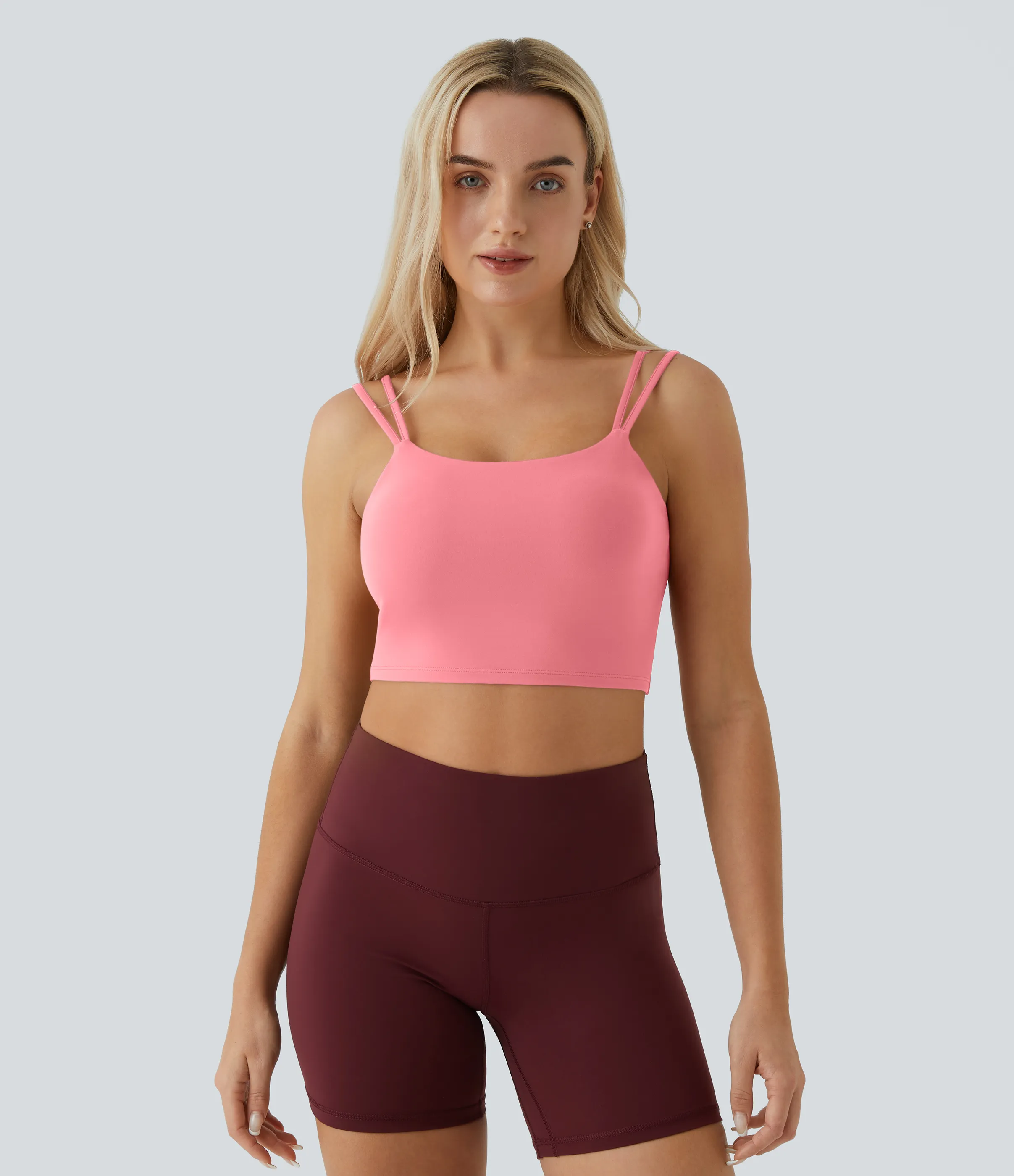 Halara Top corto de yoga con tirantes dobles, espalda cruzada y retorcida en copas D-F - Dreamy Peach Pink - XL sold by Halara product image thumbnail 3