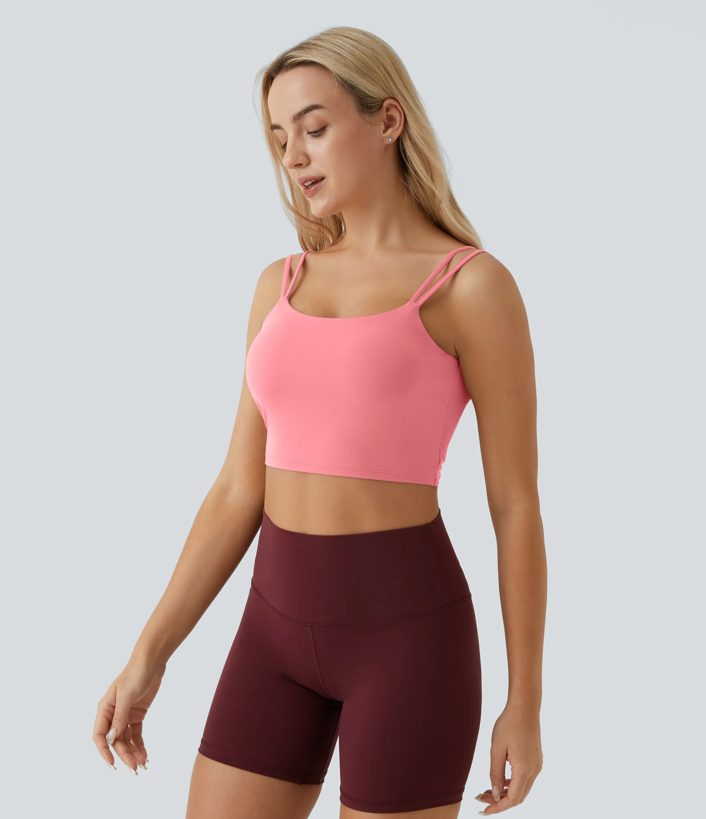 Halara Top corto de yoga con tirantes dobles, espalda cruzada y retorcida en copas D-F - Dreamy Peach Pink - XL sold by Halara product image thumbnail 4