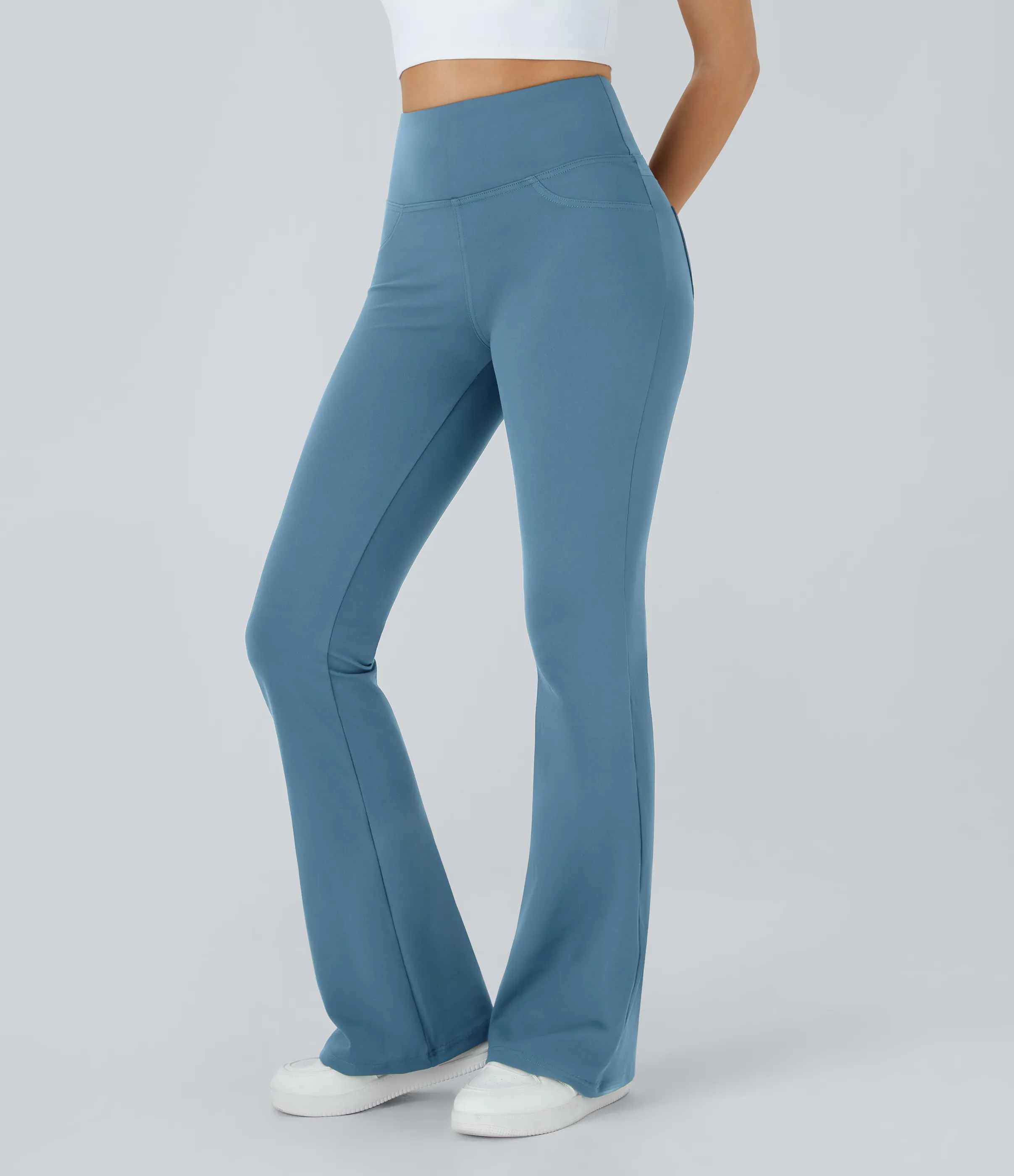 Halara Leggings de yoga acampanados de tiro alto con bolsillos - Light Azure - L(petite) sold by Halara product image thumbnail 3