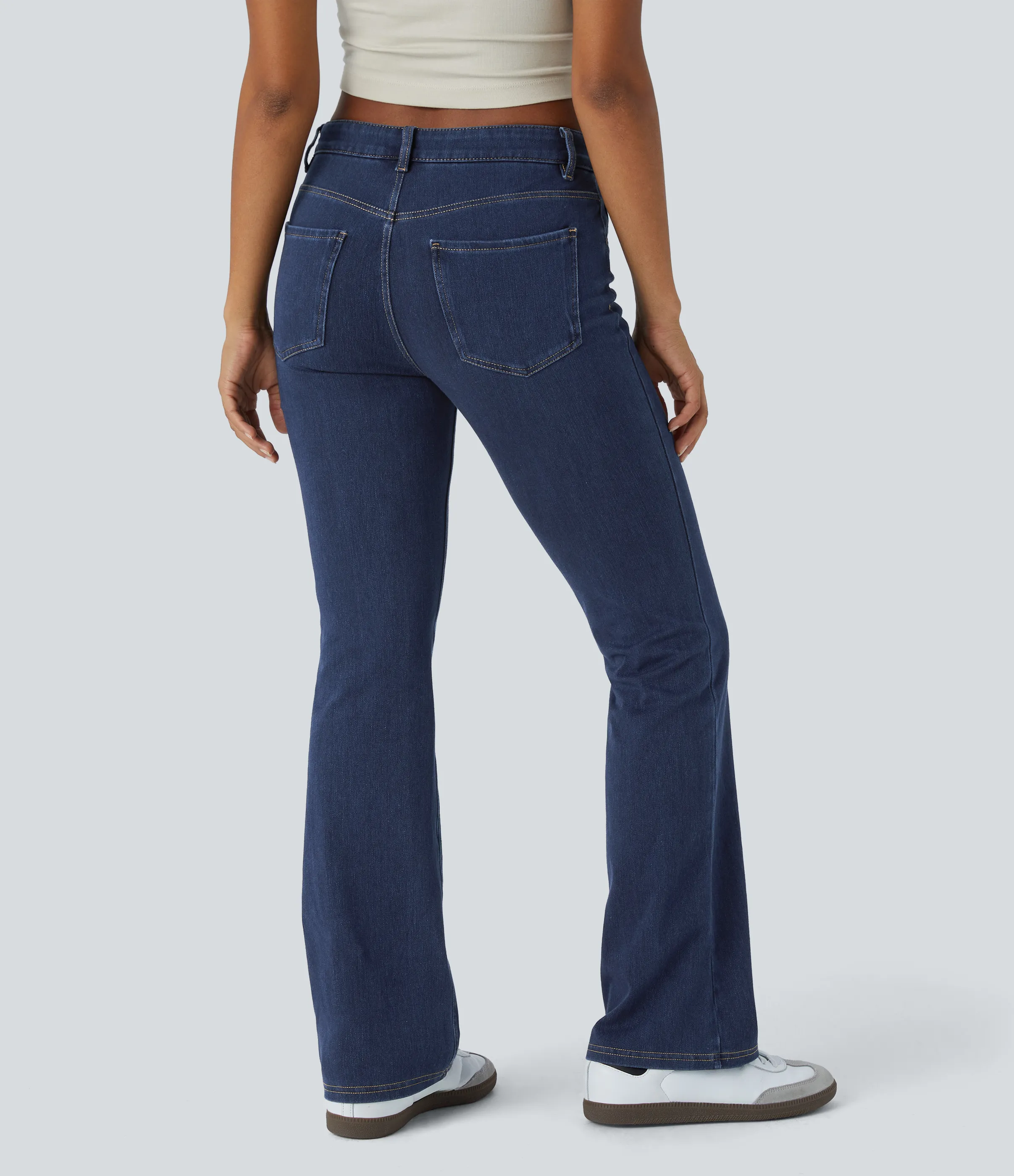 Halara Jeans Halara Flex™ Denim en corte de bota elásticos de tiro medio con botón y bolsillos - Washed Denim Navy Blue - M(regular) sold by Halara product image thumbnail 3