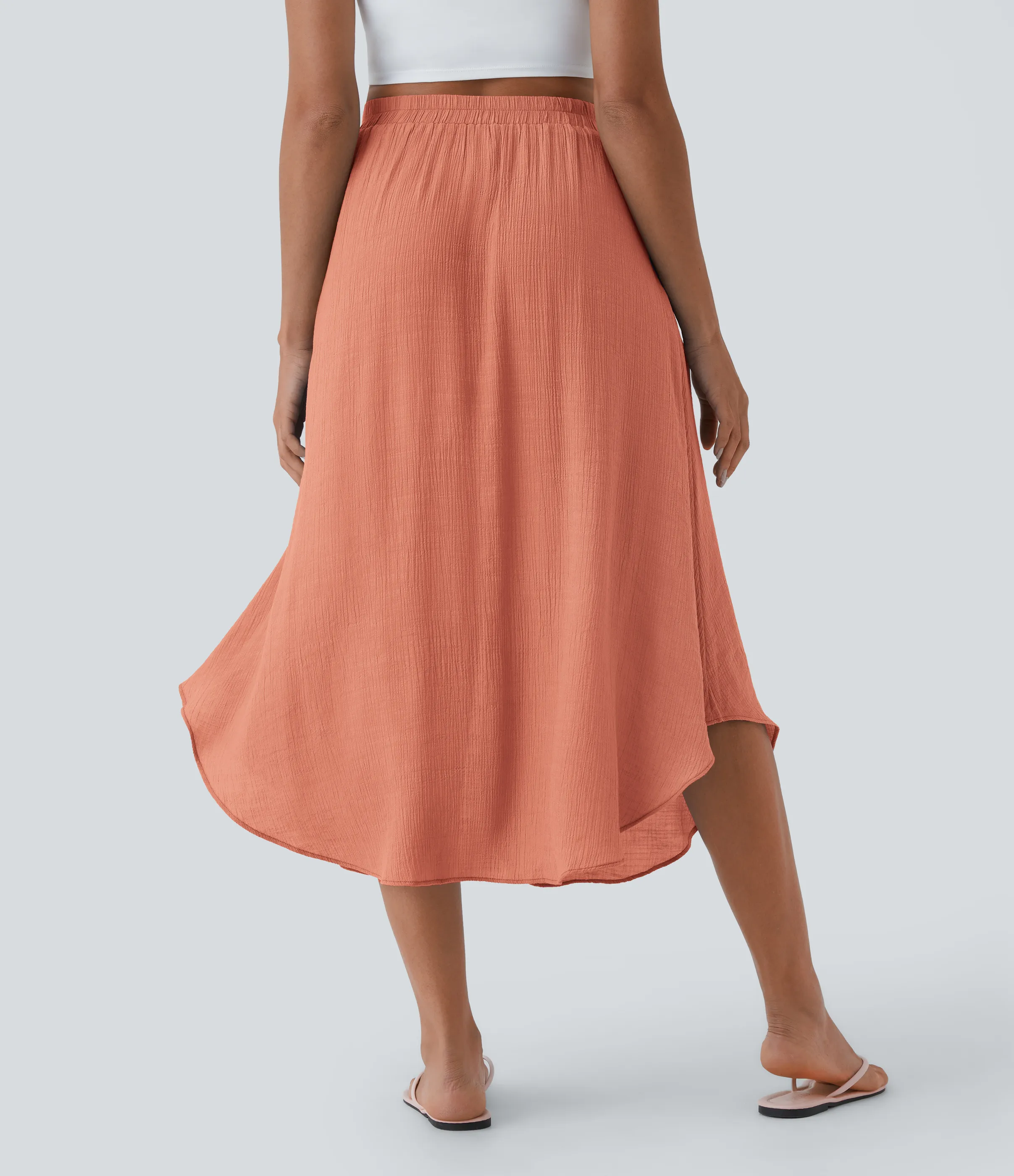 Halara Falda casual midi fluida con bolsillo lateral con botones y cordón de talle alto - Rising Sun Orange - XL(regular) sold by Halara product image thumbnail 3