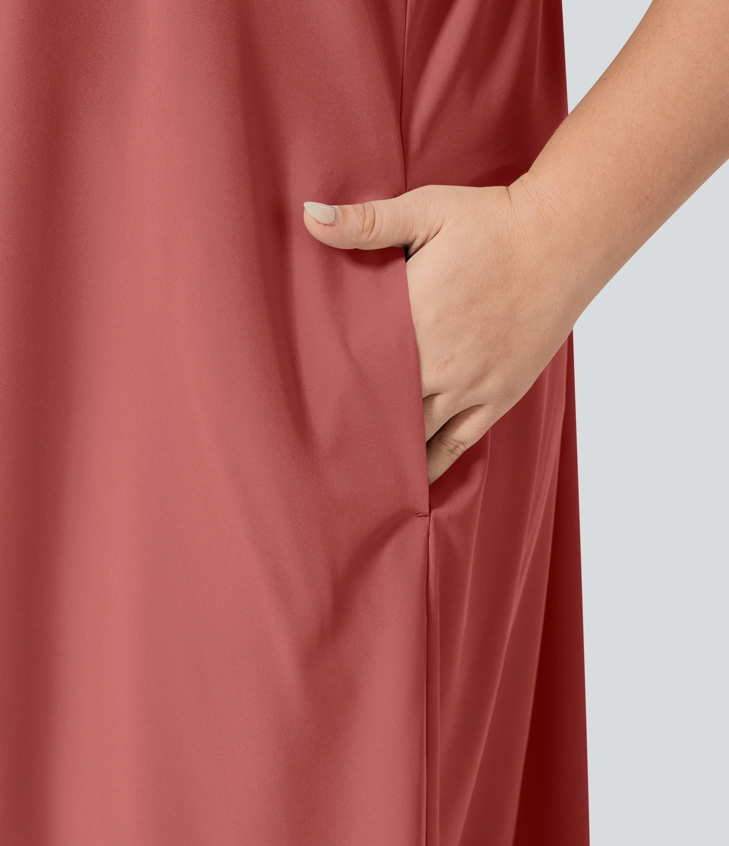 Halara Vestido Breezeful™ sin espalda cruzada bolsillo lateral alto bajo fluido media pierna secado rápido talla grande - Kapok Red - 3X sold by Halara product image thumbnail 5