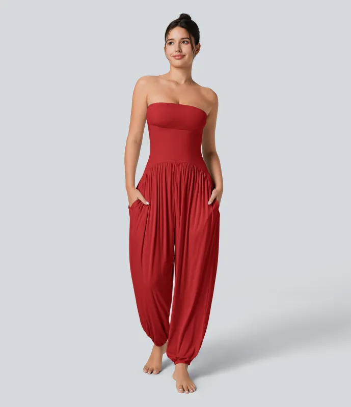 Halara Mono bolsillo lateral plisado sin espalda tubo acanalado - Rubicondo - M(regular) sold by Halara