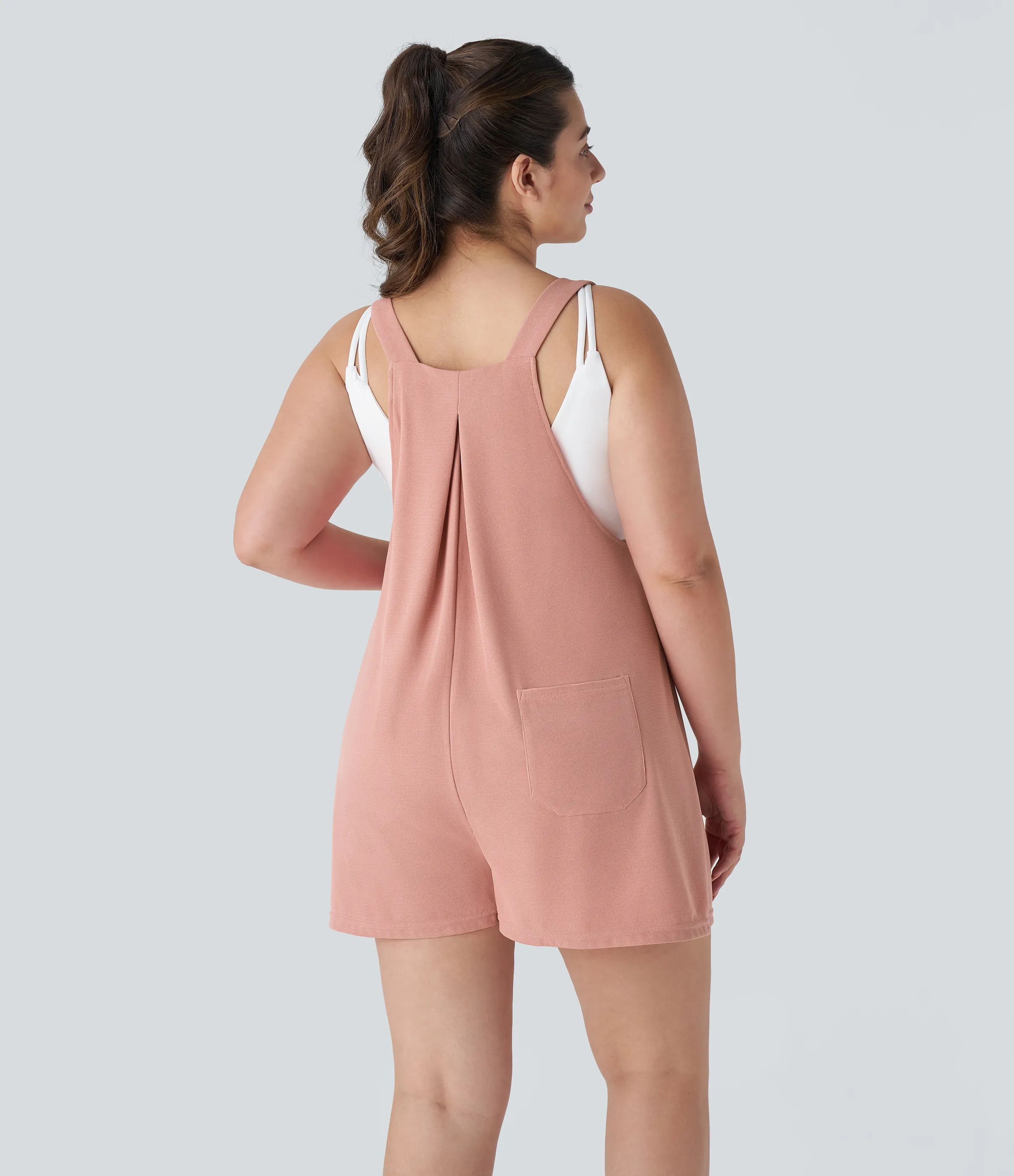 Halara Overol Gofre talla grande correa ajustable botón múltiple bolsillo plisado - Rose Tan - 3X sold by Halara product image thumbnail 3