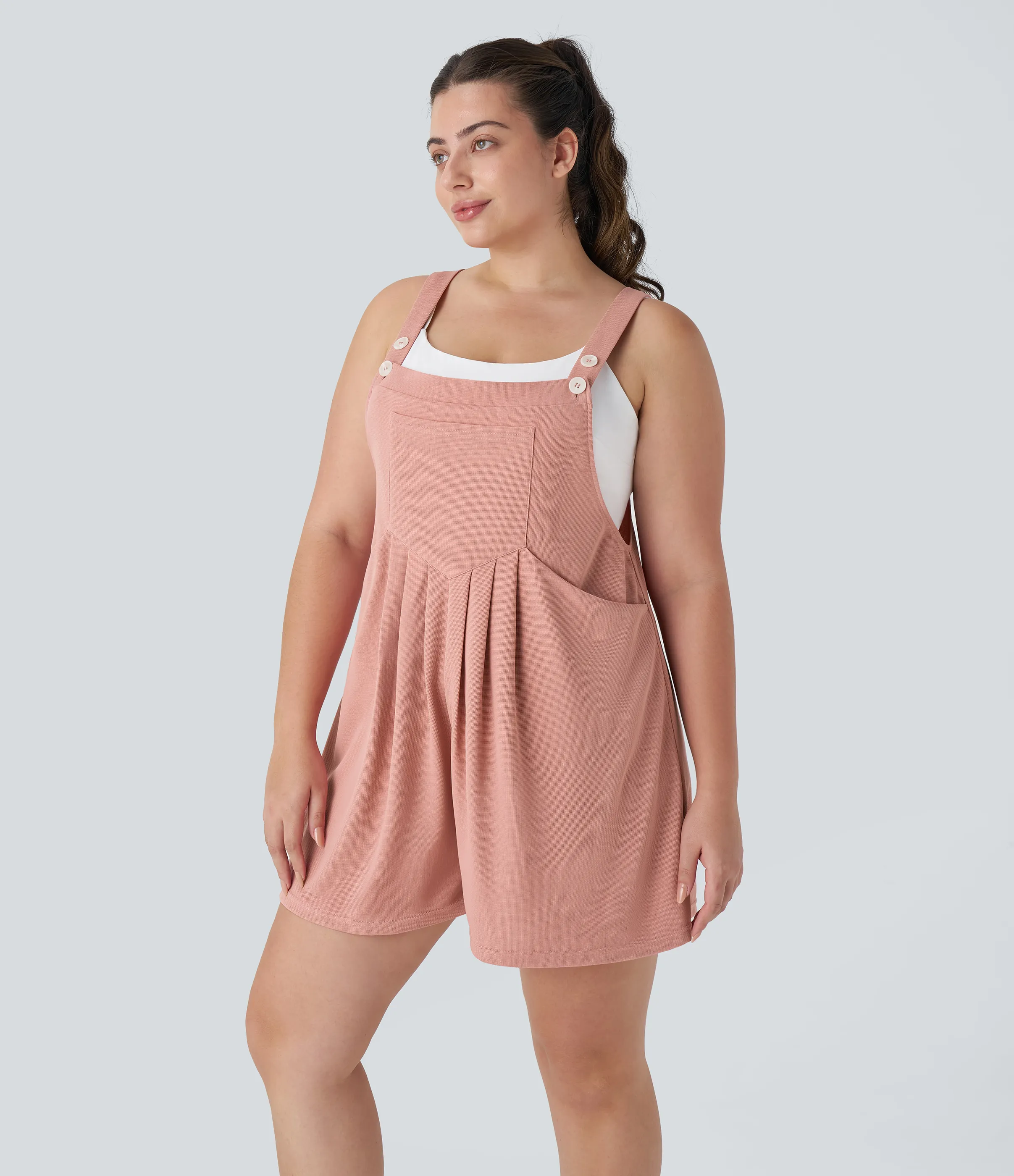 Halara Overol Gofre talla grande correa ajustable botón múltiple bolsillo plisado - Rose Tan - 3X sold by Halara product image thumbnail 4