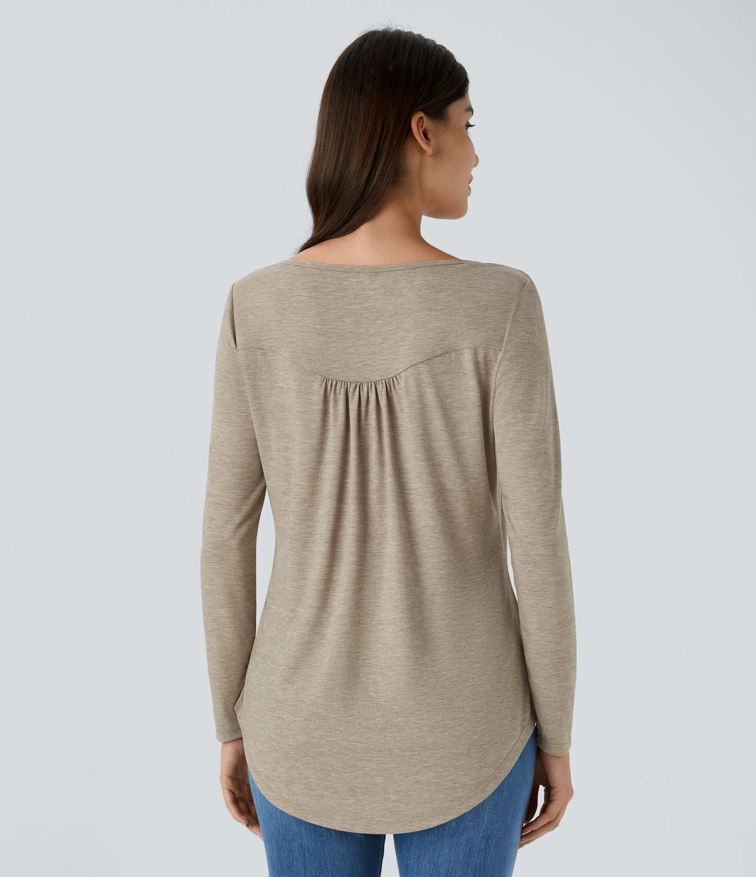 Halara Blusa cuello redondo botón manga larga plisada dobladillo curvo - Khaki Floral Yarn - XS sold by Halara product image thumbnail 3