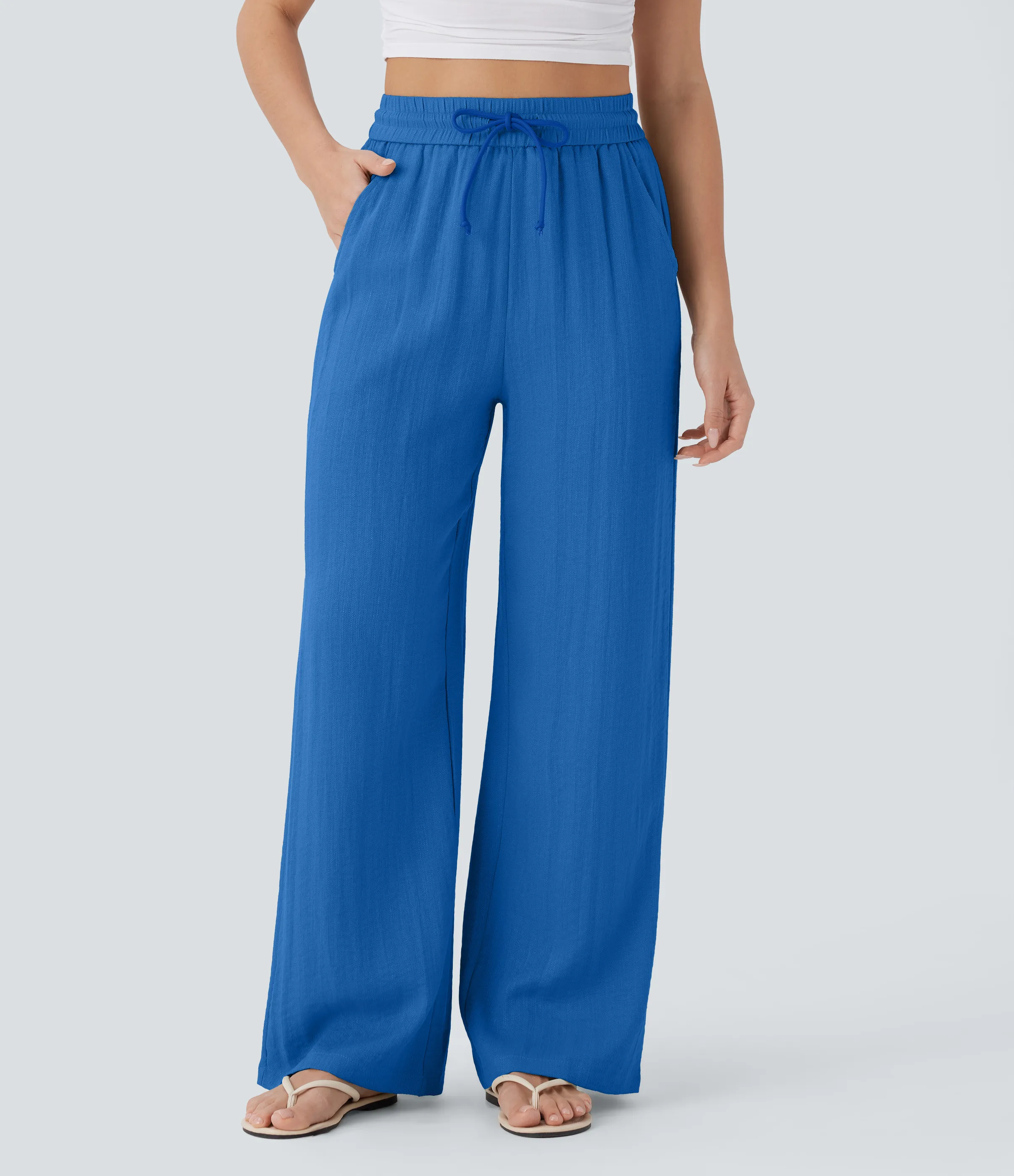 Halara Pantalón lino tiro alto cordón ajustable bolsillo lateral pierna ancha - Strong Blue - XS(regular) sold by Halara product image thumbnail 2