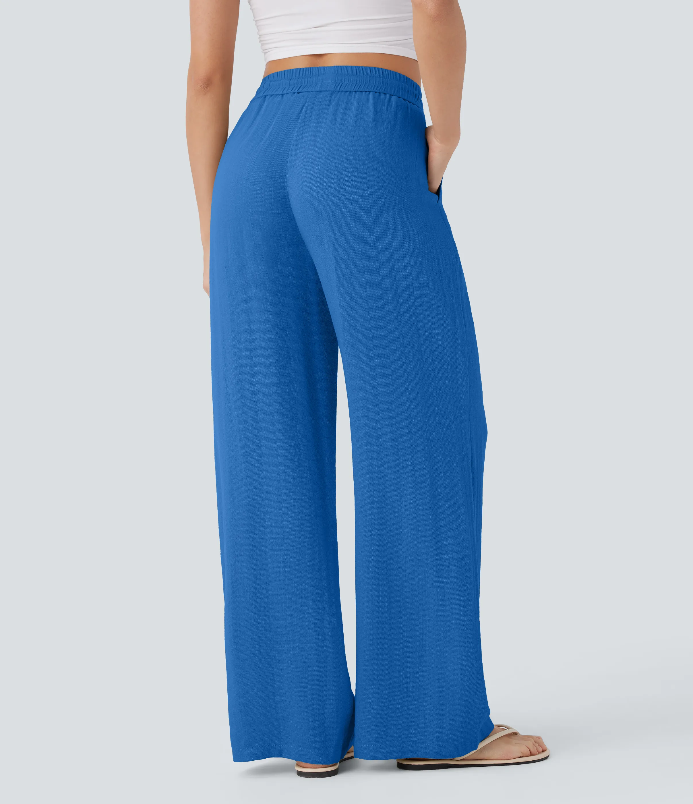 Halara Pantalón lino tiro alto cordón ajustable bolsillo lateral pierna ancha - Strong Blue - XS(regular) sold by Halara product image thumbnail 3