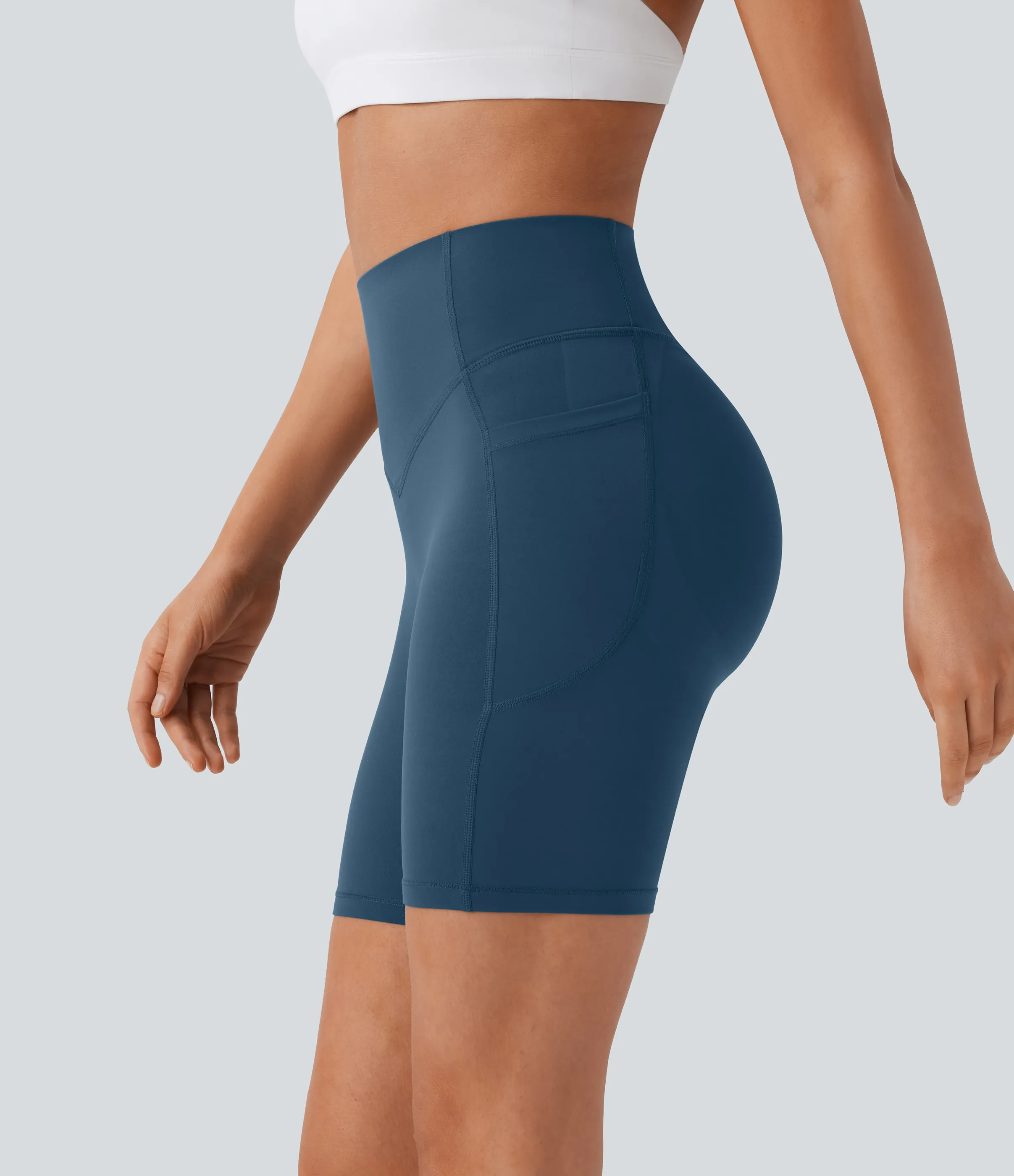 Halara Pantalón corto SoCinched UltraSculpt ciclista tiro alto realce glúteo bolsillo lateral entrenamiento 17.5cm - Majolica Blue - S sold by Halara