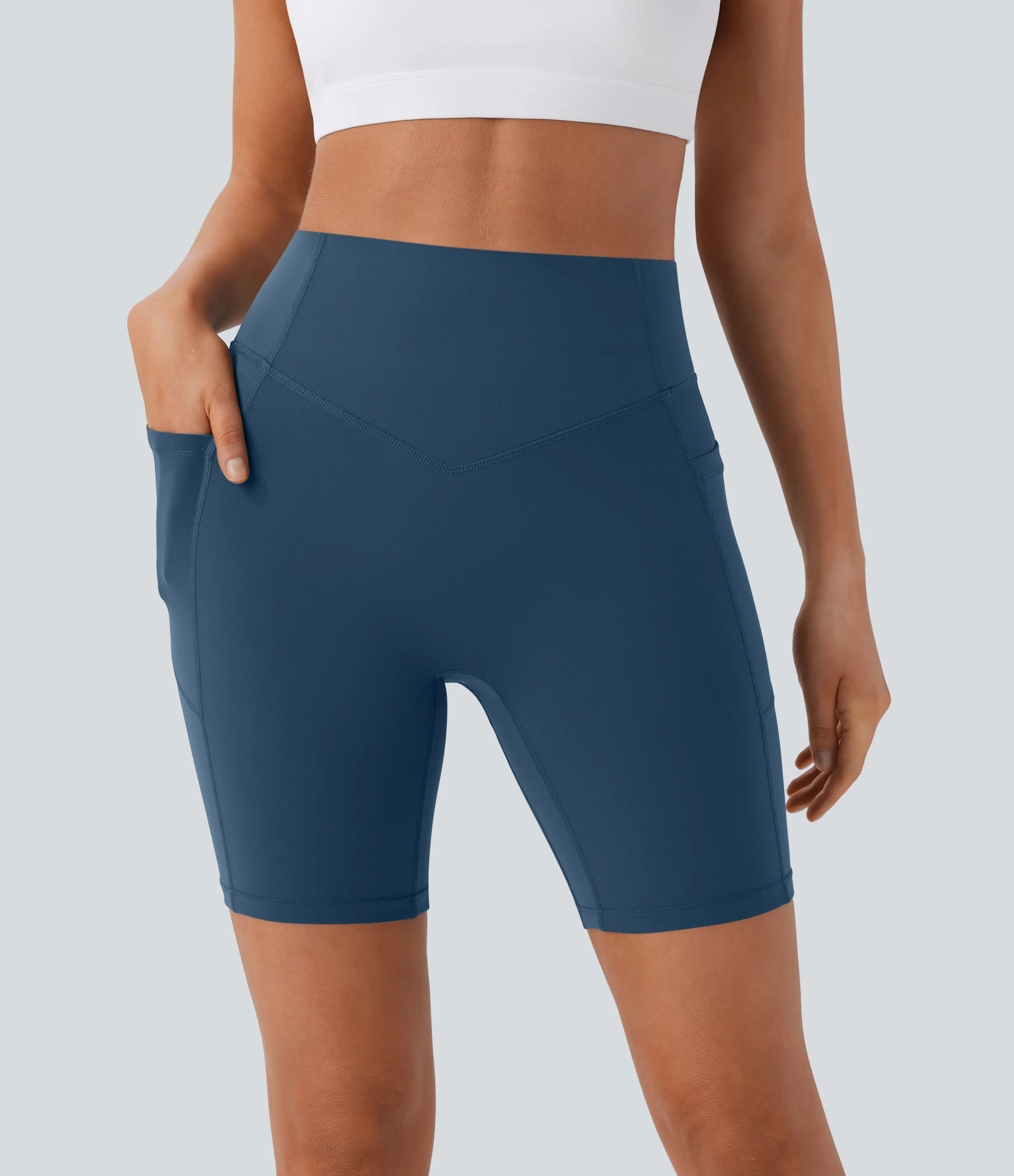 Halara Pantalón corto SoCinched UltraSculpt ciclista tiro alto realce glúteo bolsillo lateral entrenamiento 17.5cm - Majolica Blue - S sold by Halara product image thumbnail 4