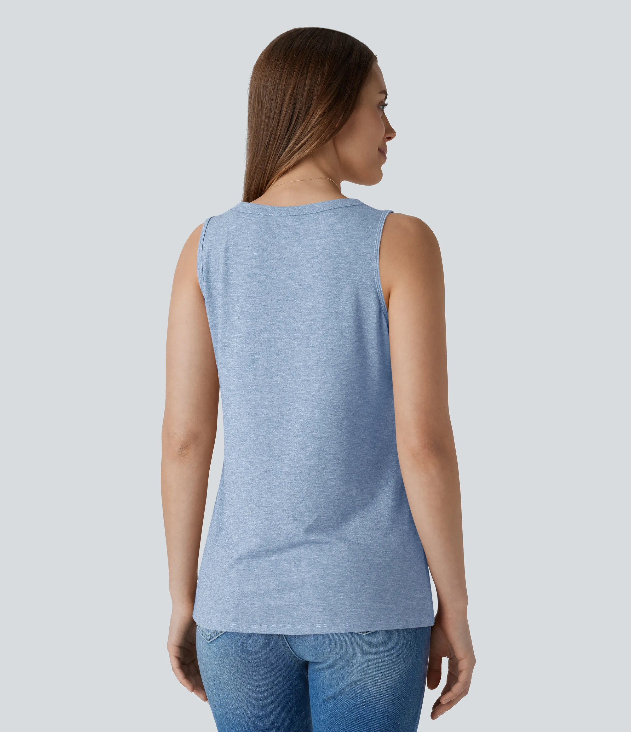 Halara Blusa sin mangas cuello V botón decorativo - Cloudlight Blue - XS sold by Halara product image thumbnail 3