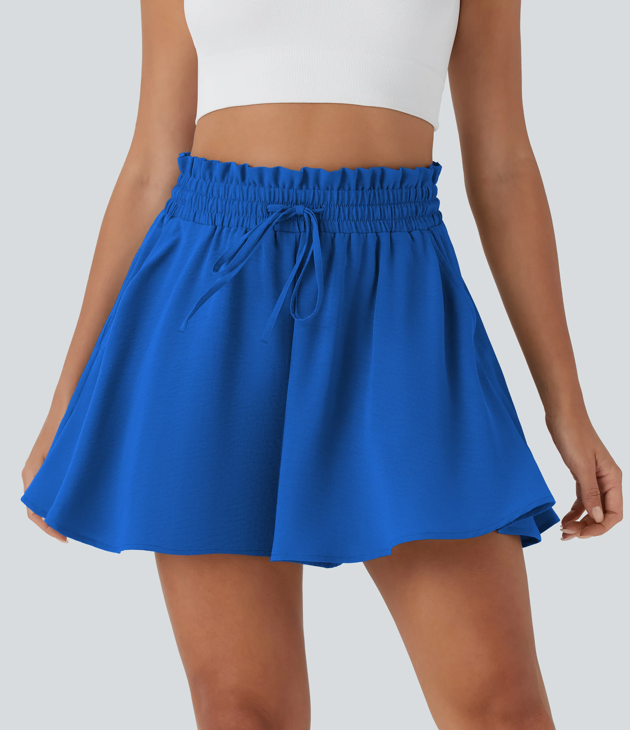 Halara Pantalón corto lino tiro alto bolsillo lateral cordón ajustable pierna ancha - Princess Blue - M sold by Halara product image thumbnail 2