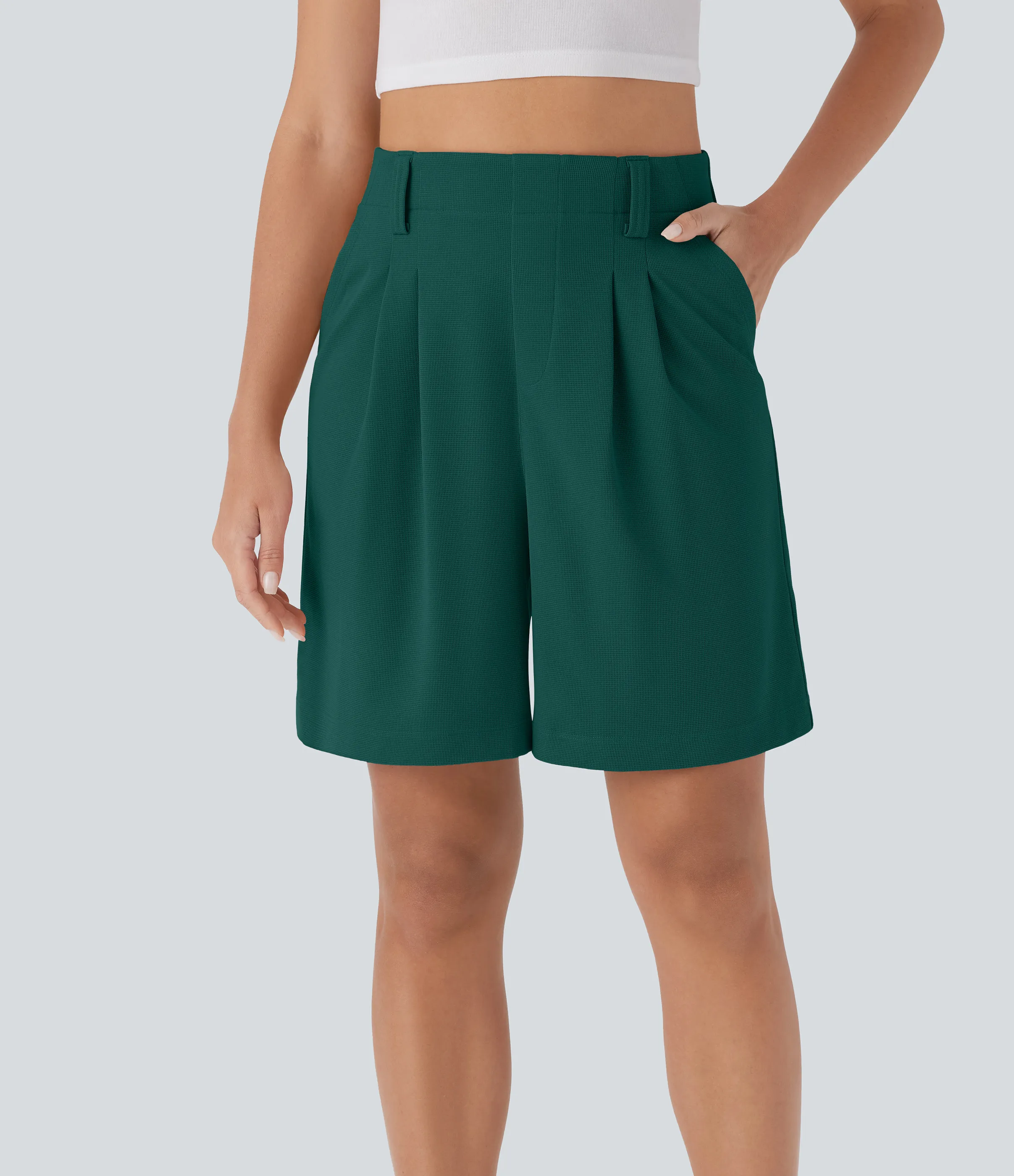 Halara Bermudas casuales en tela gofre de tiro alto con bolsillos laterales - Forest Biome - M sold by Halara product image thumbnail 4