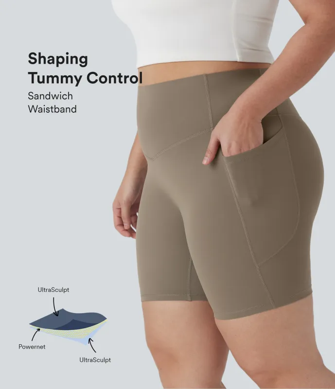 Halara Shorts biker Halara UltraSculpt™ moldeadores de tiro alto con bolsillos laterales para tallas grandes en longitud 17.5cm - Dawn Brown - 3X made by Halara