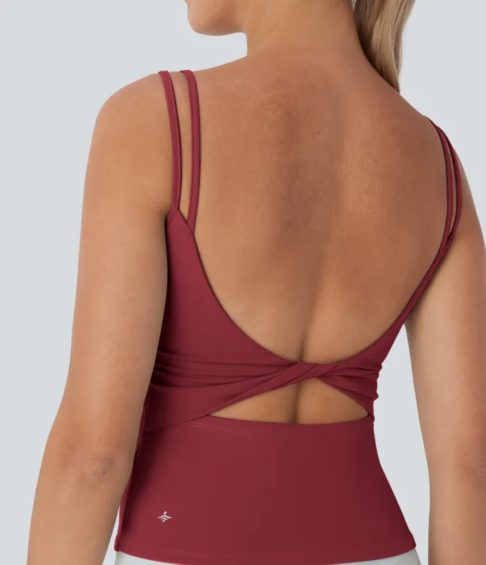 Halara Top de yoga con tirantes dobles cruzados y espalda descubierta - Deep Wine - XL made by Halara