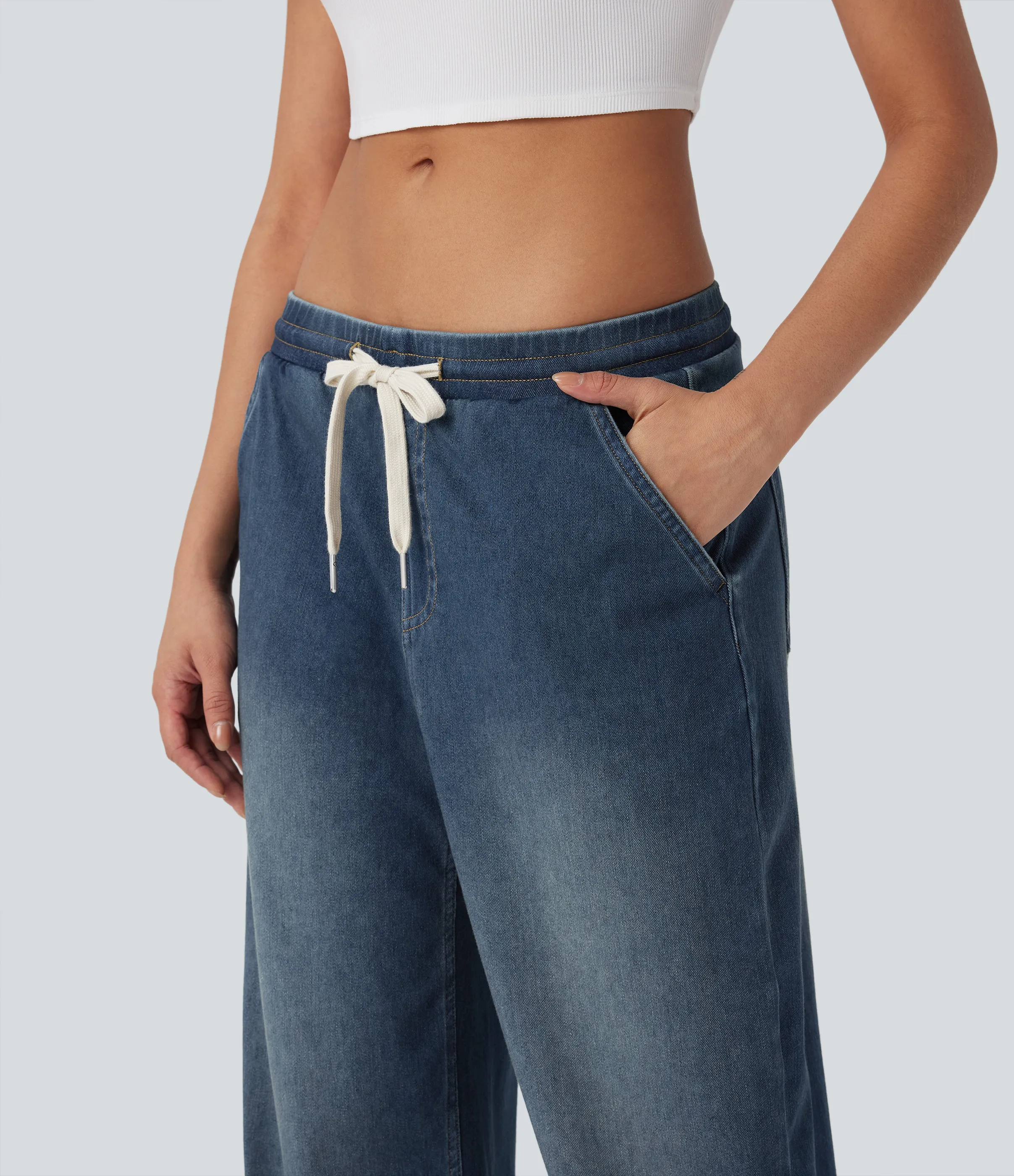 Halara Jeans Halara Flex™ Denim Baggy holgado tiro bajo elástico cordón múltiple bolsillo - Blue Surf Denim - M(regular) sold by Halara product image thumbnail 5