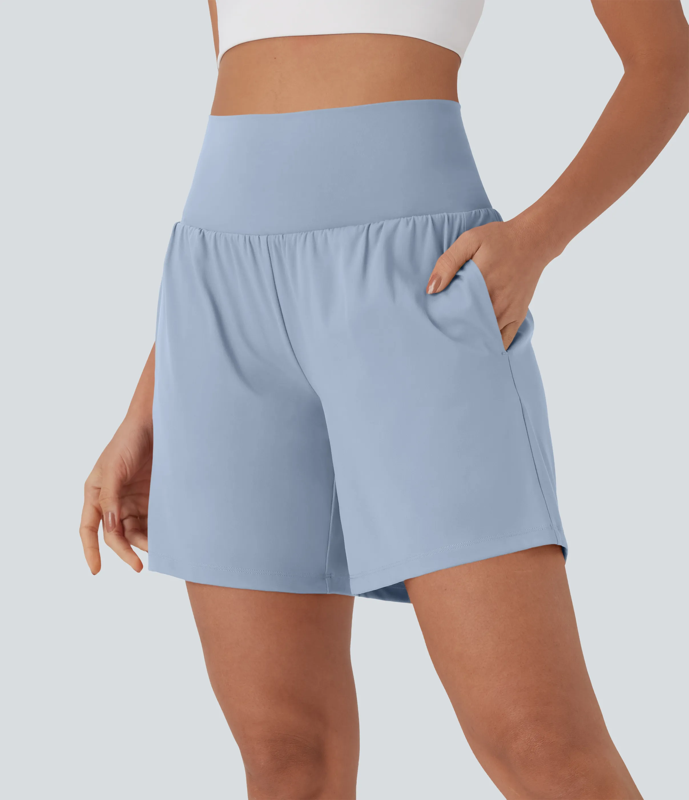 Halara Pantalones cortos de yoga Softlyzero™ Airy 2 en 1 de 17.5cm de tiro alto con tacto fresco y bolsillos - Skyway - M sold by Halara product image thumbnail 2